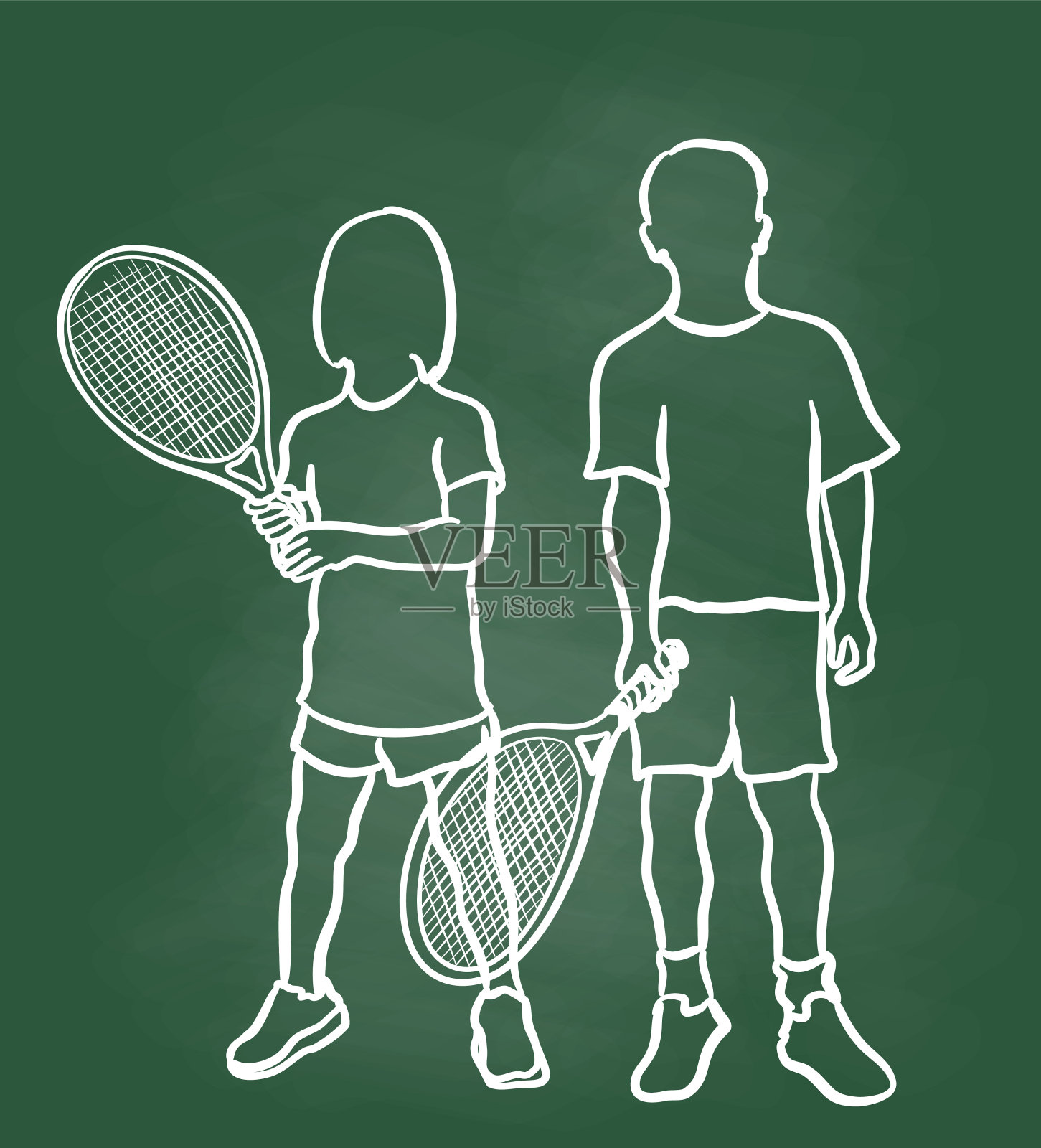 网球准备儿童黑板插画图片素材