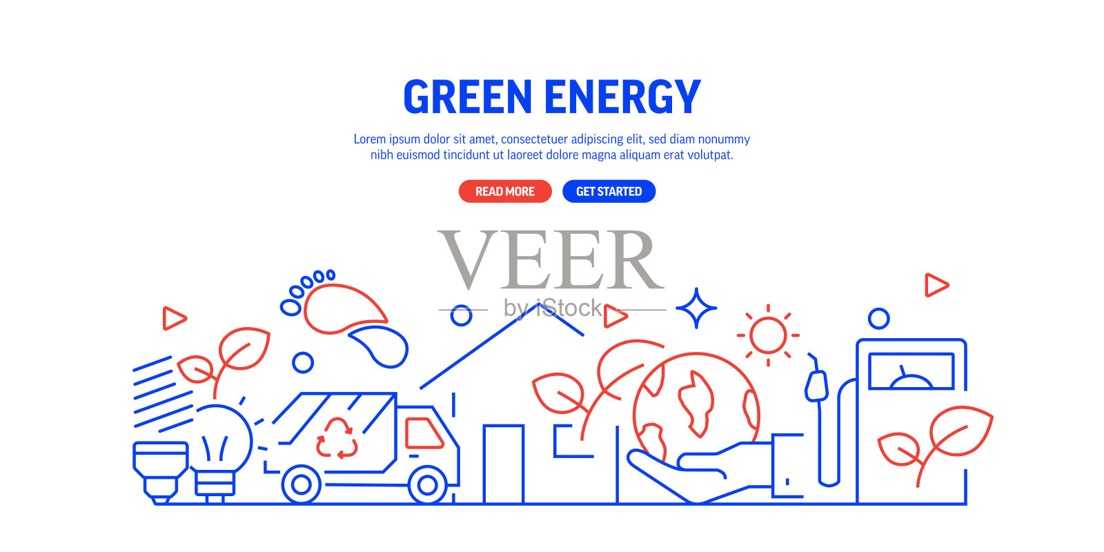 绿色能源相关网站横幅线条风格。现代线性设计矢量插图的网站横幅，网站标题等。插画图片素材