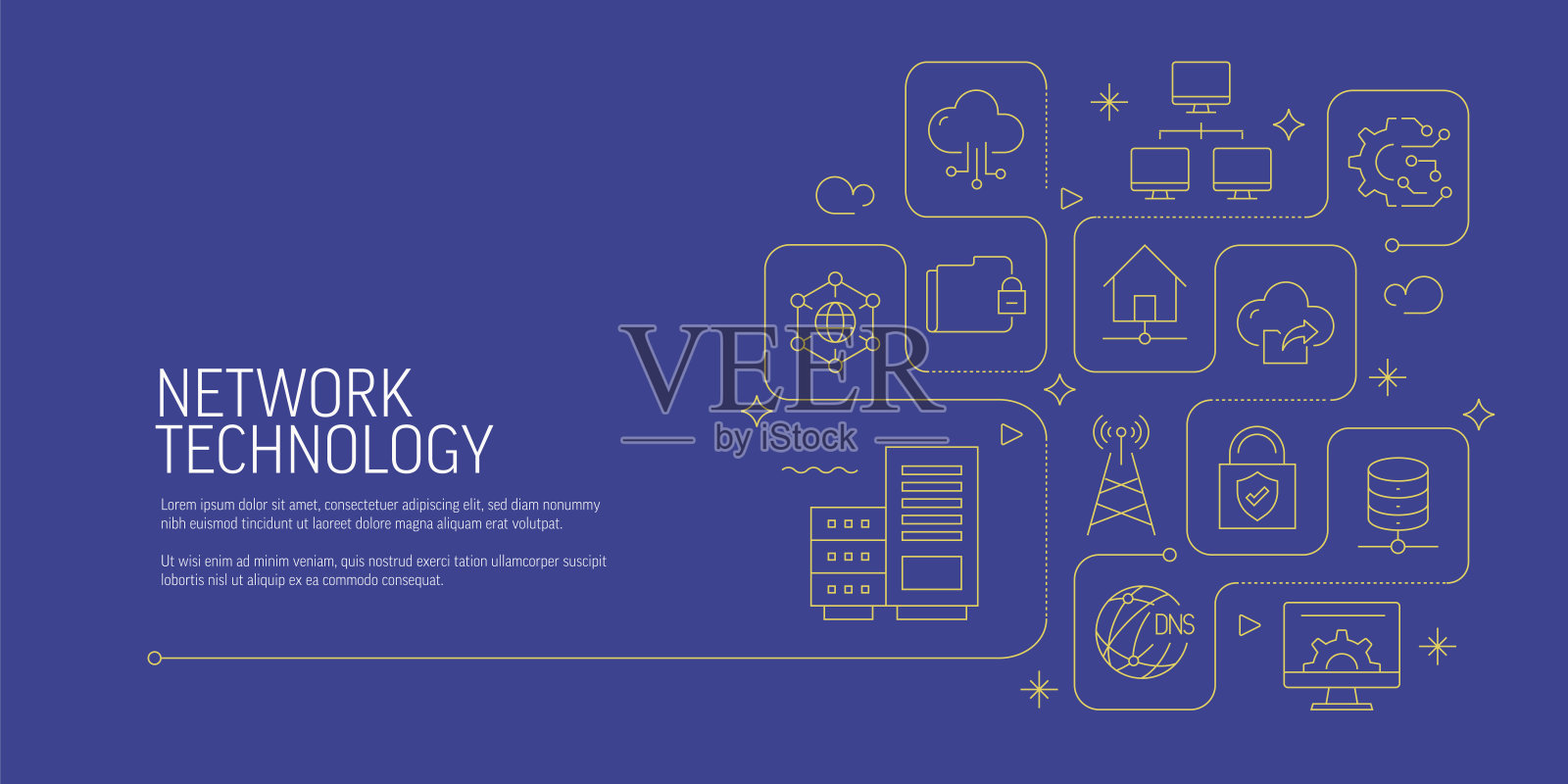 网络技术相关矢量横幅设计概念，现代线条风格与图标插画图片素材