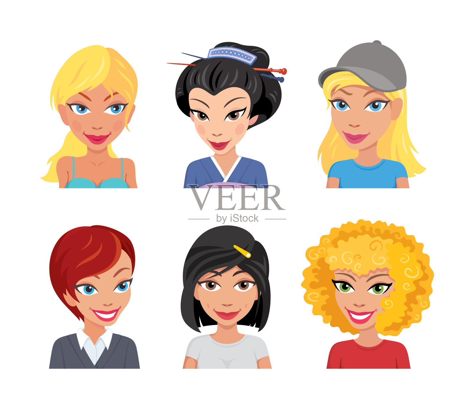 多样性美丽的女孩化身集插画图片素材