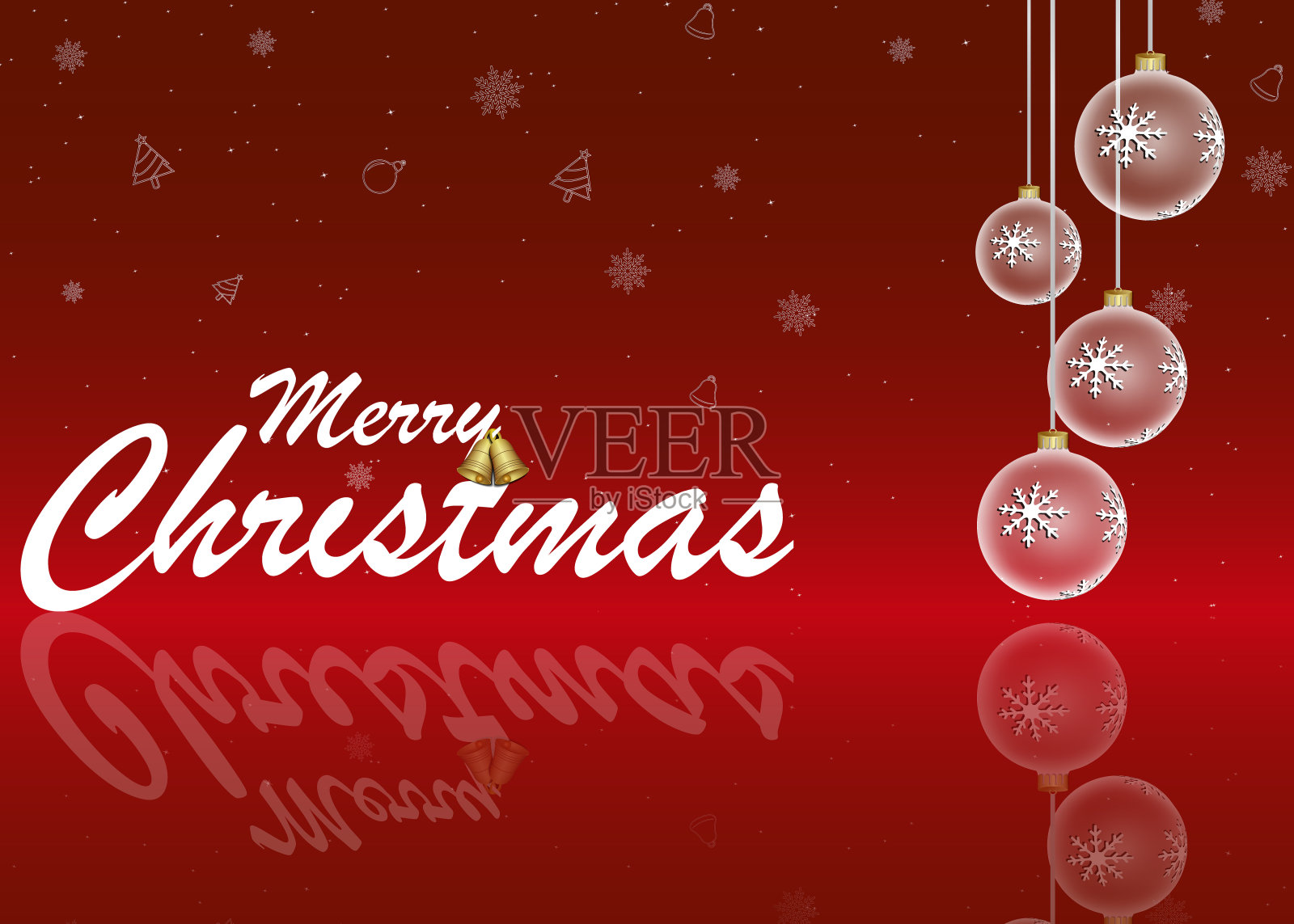 圣诞概念背景与透明圣诞球，铃铛和圣诞图标插画图片素材