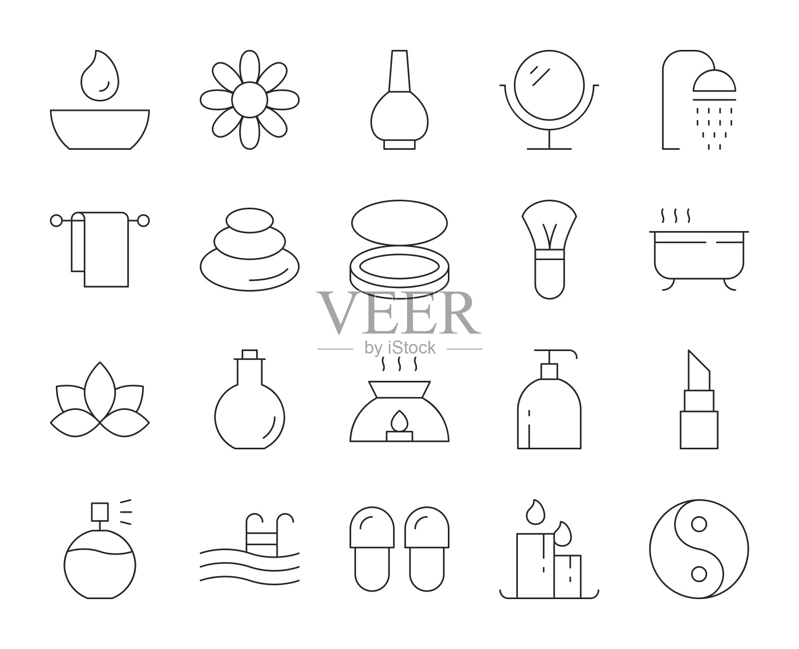 水疗和美容-细线图标插画图片素材