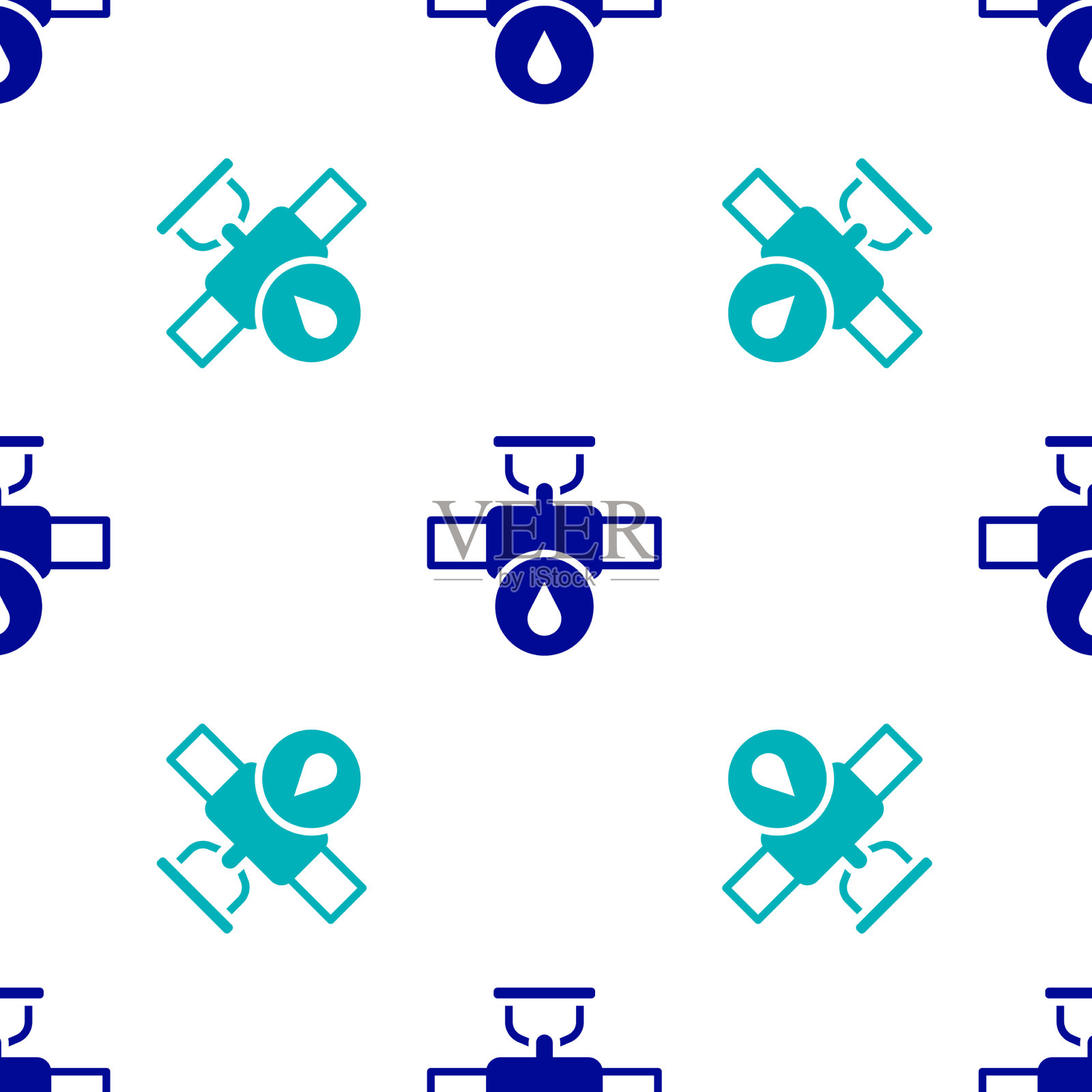 蓝色工业金属管道和阀门图标插画图片素材