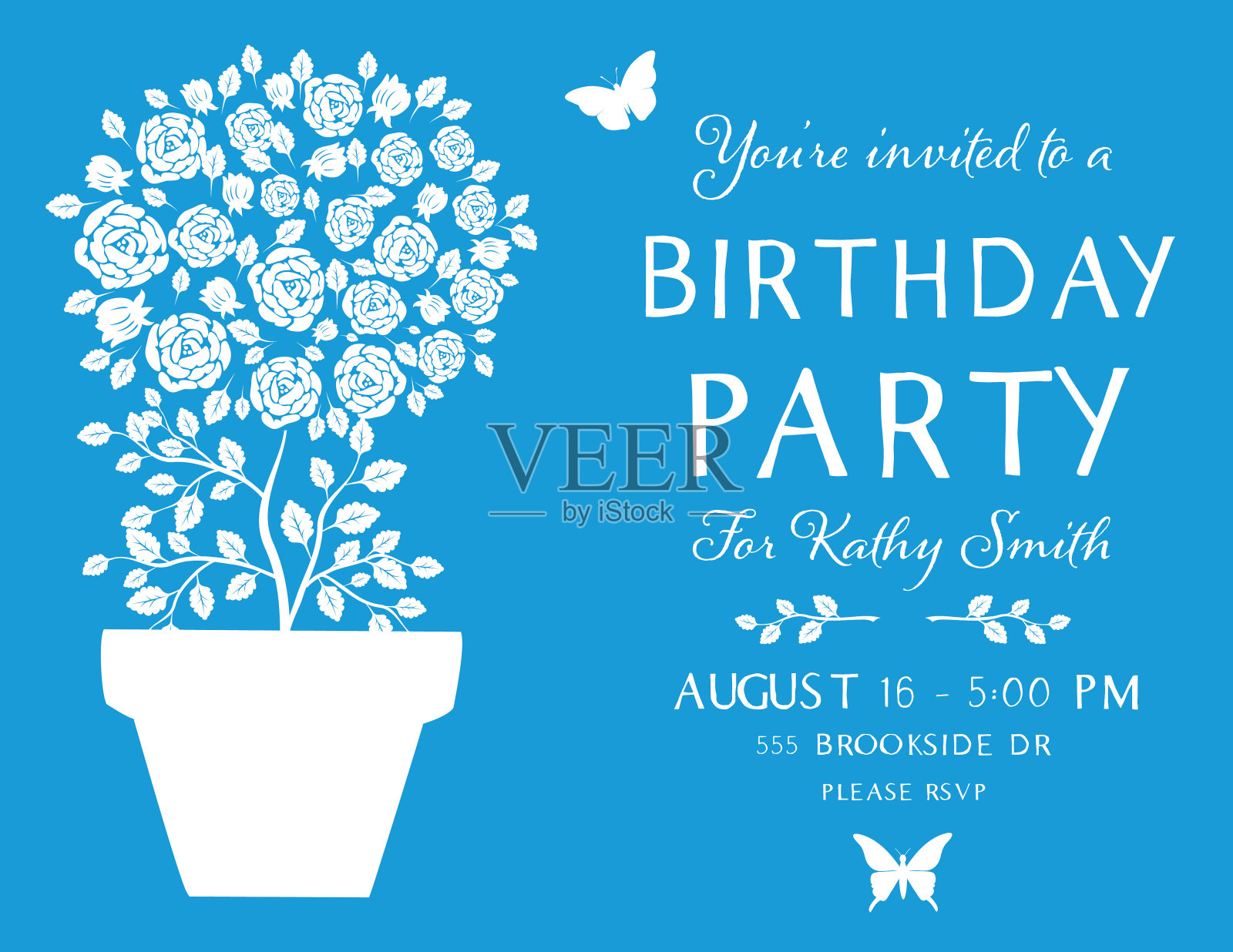 盆栽玫瑰生日派对邀请模板插画图片素材