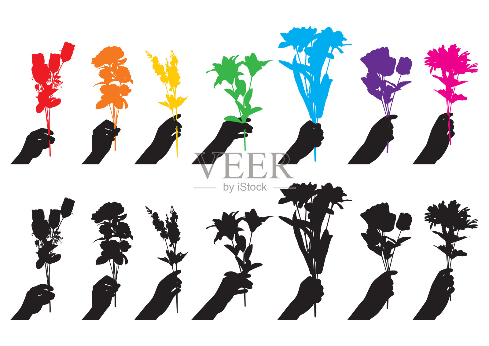 手捧花剪影插画图片素材