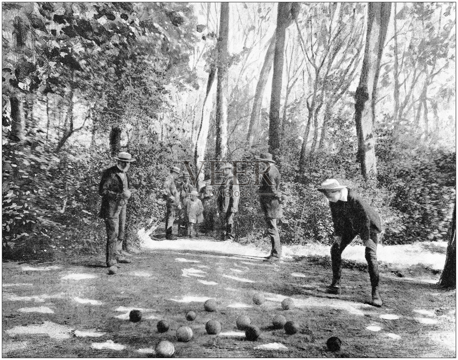 古董插图:玩球插画图片素材