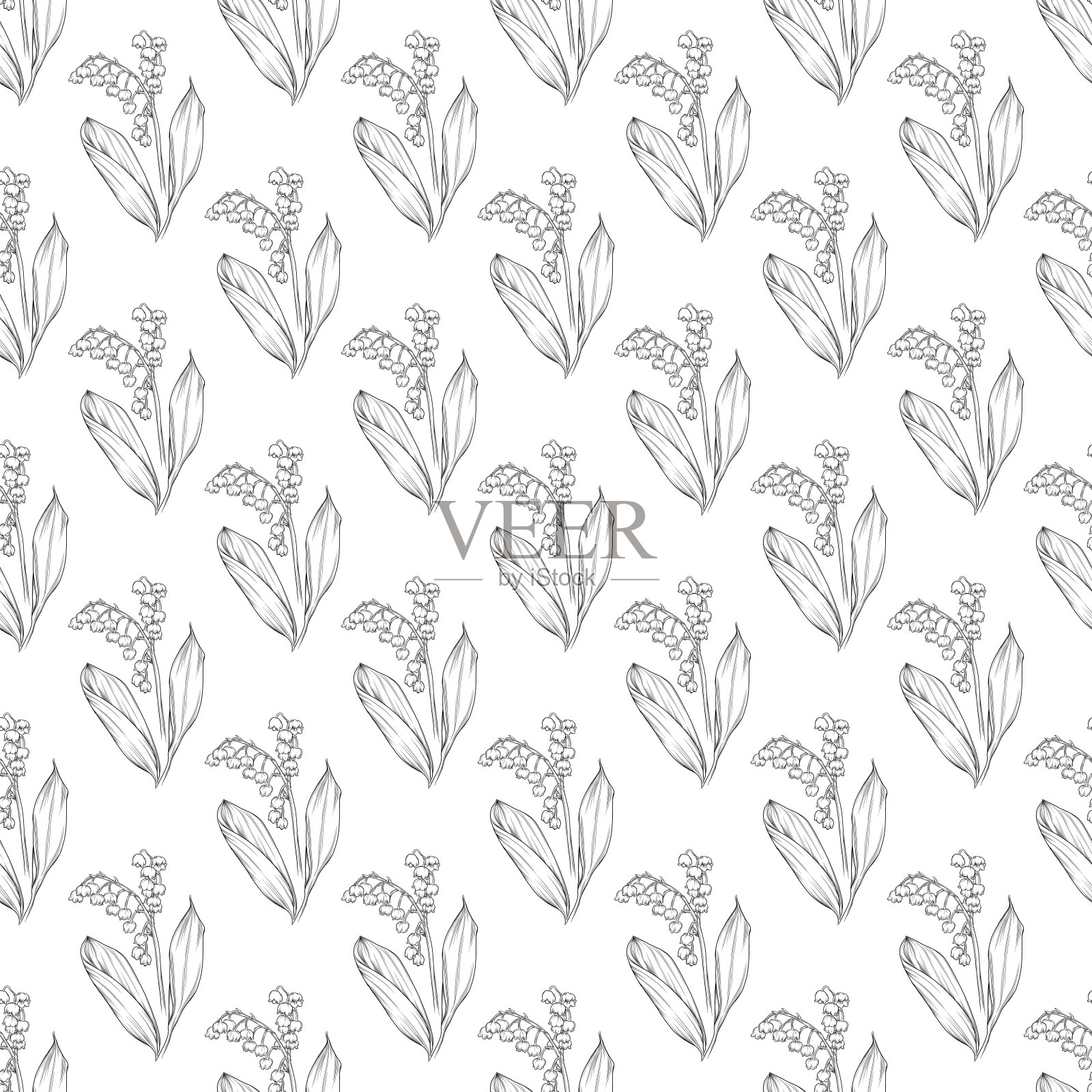 百合的山谷花墨水绘制无缝模式矢量插图设计元素图片