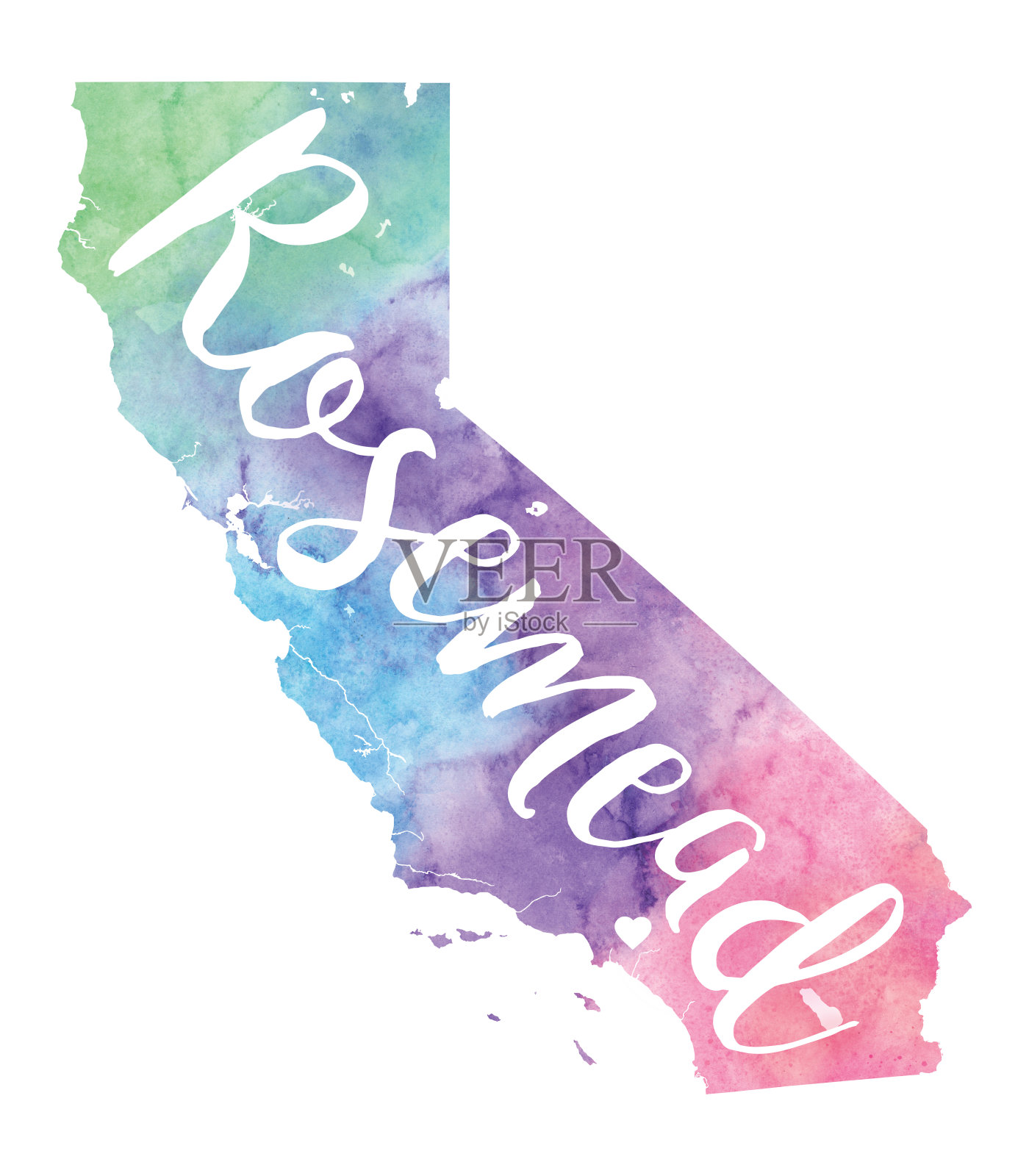 罗斯米德，加利福尼亚栅格水彩地图说明插画图片素材