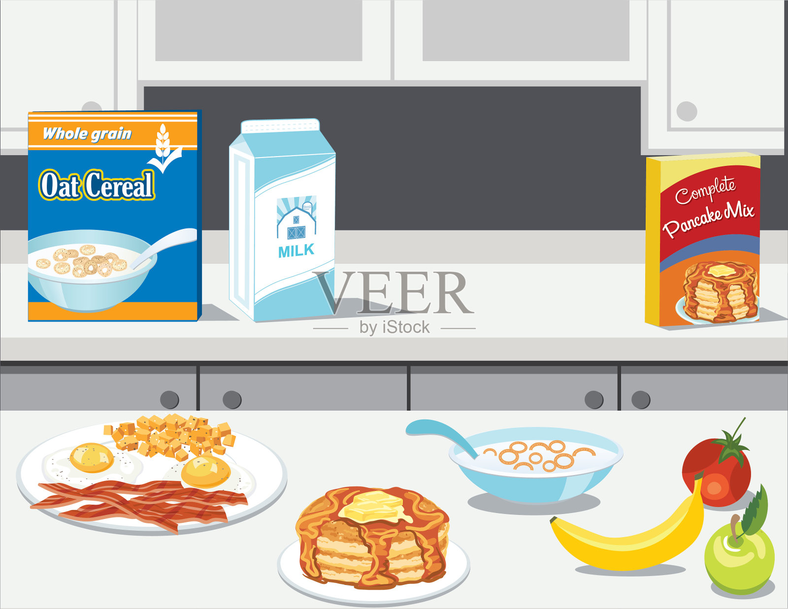 新鲜食物和烹饪早餐项目插画图片素材