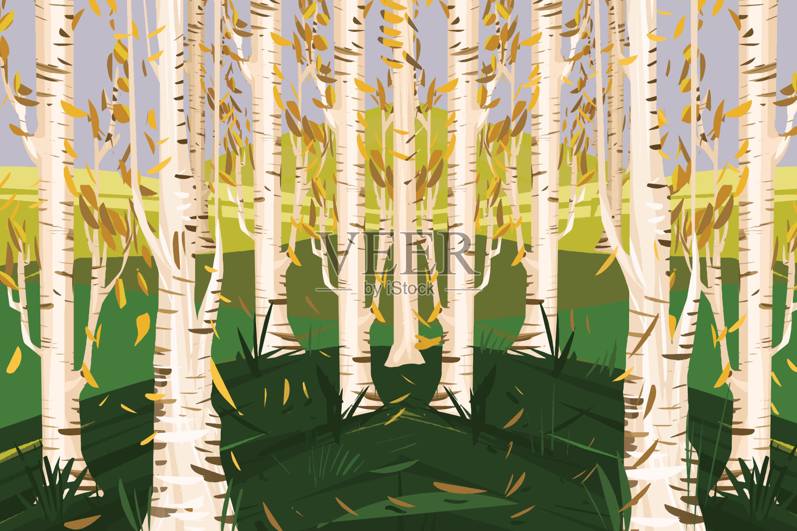 明媚美丽的初秋大自然插画图片素材