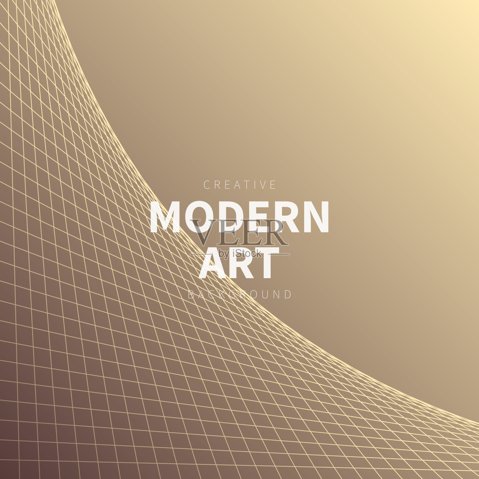 几何背景与弯曲的3D网格-新潮的棕色梯度插画图片素材