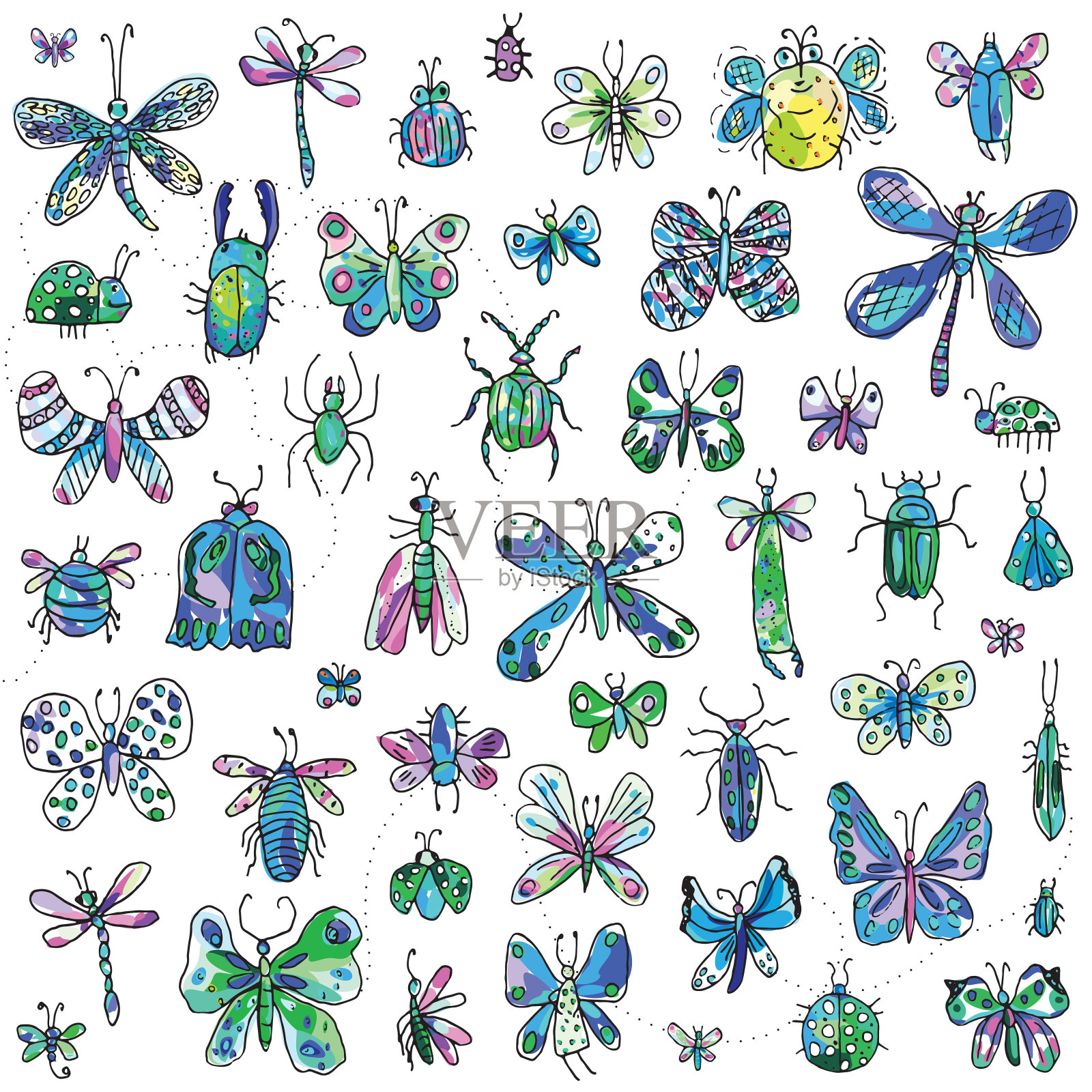 昆虫很酷的调色板插画图片素材