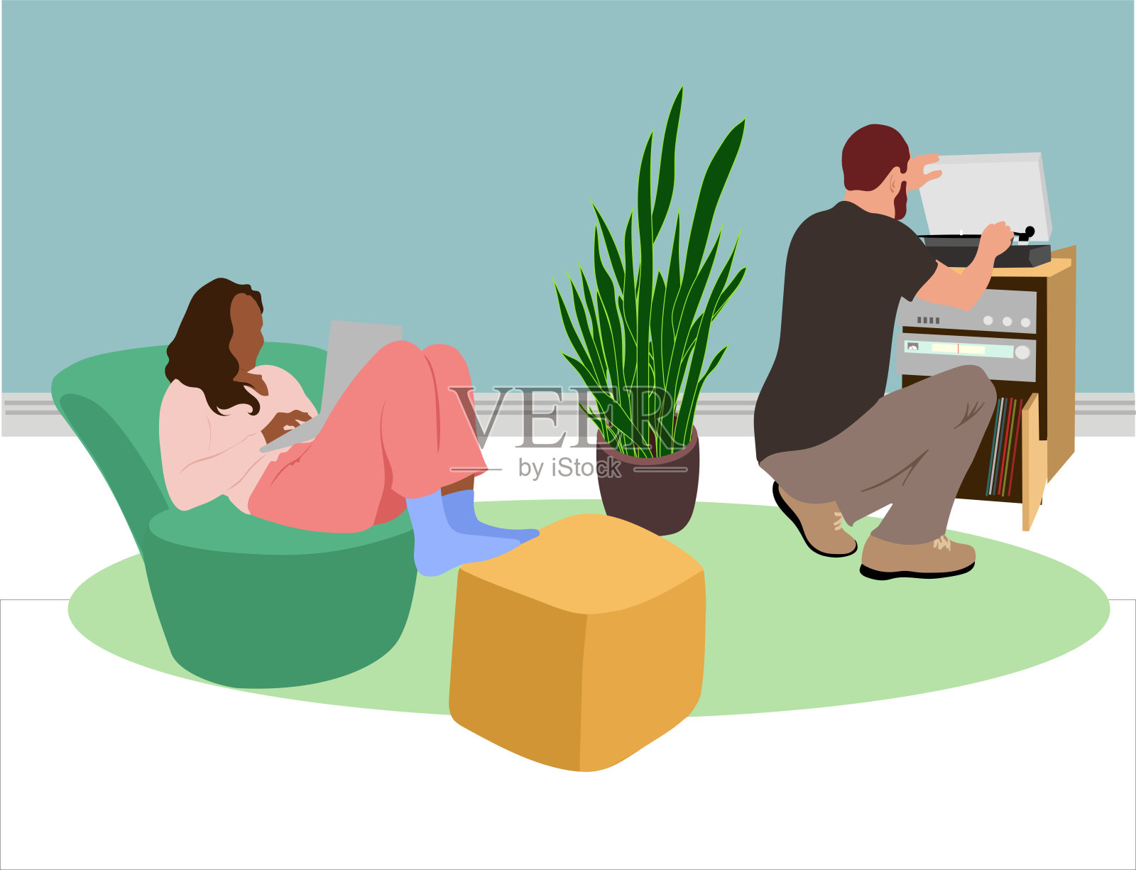 一对夫妇坐在桌子旁插画图片素材