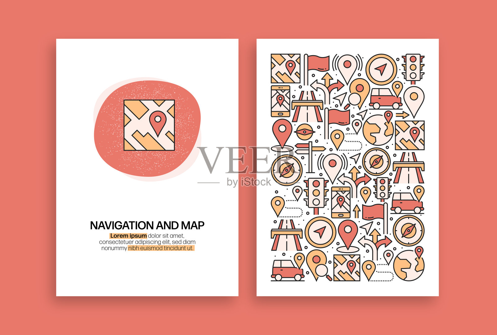 导航及地图相关设计。现代矢量模板的小册子，封面，传单和年度报告。设计模板素材
