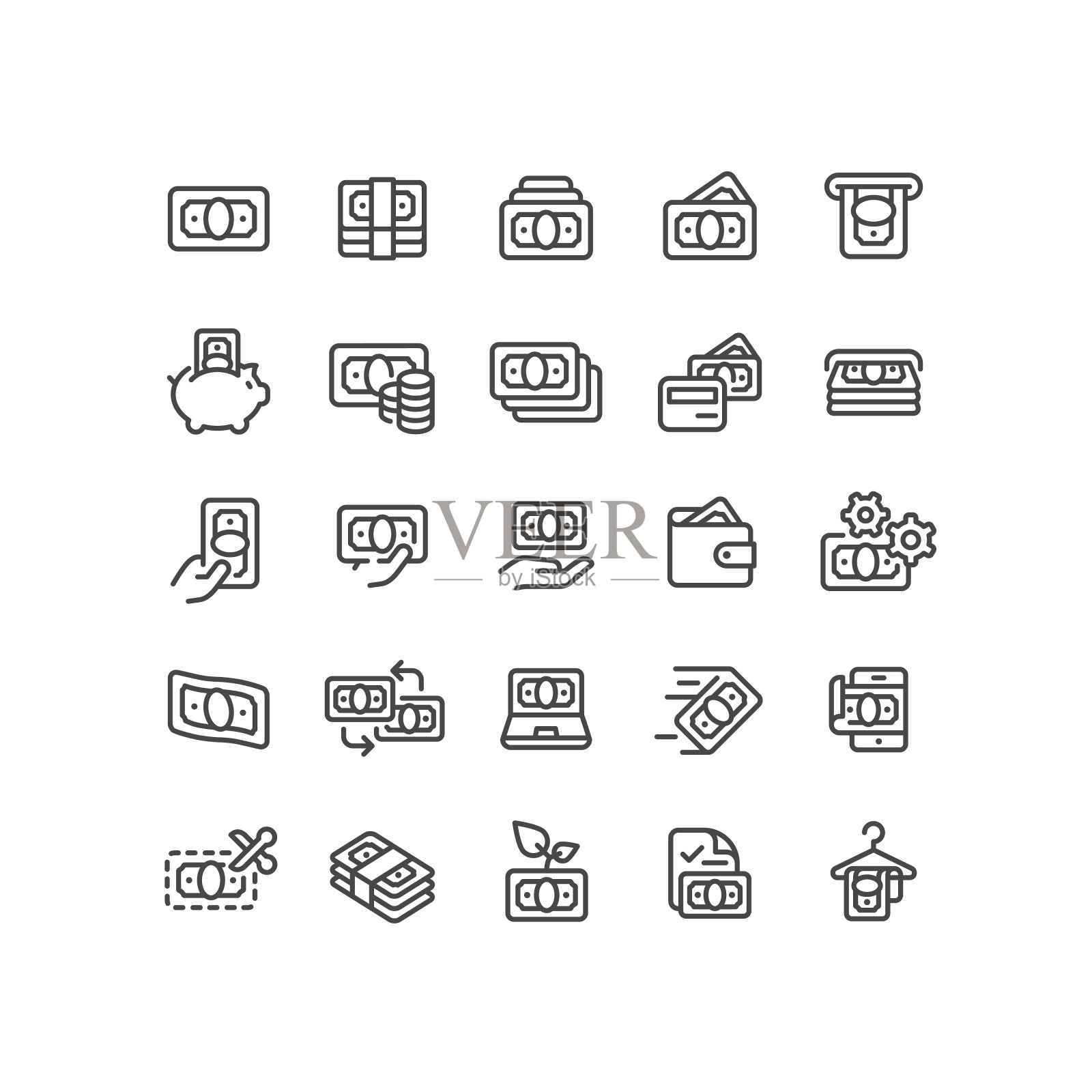 金钱和金融线图标可编辑的描边插画图片素材