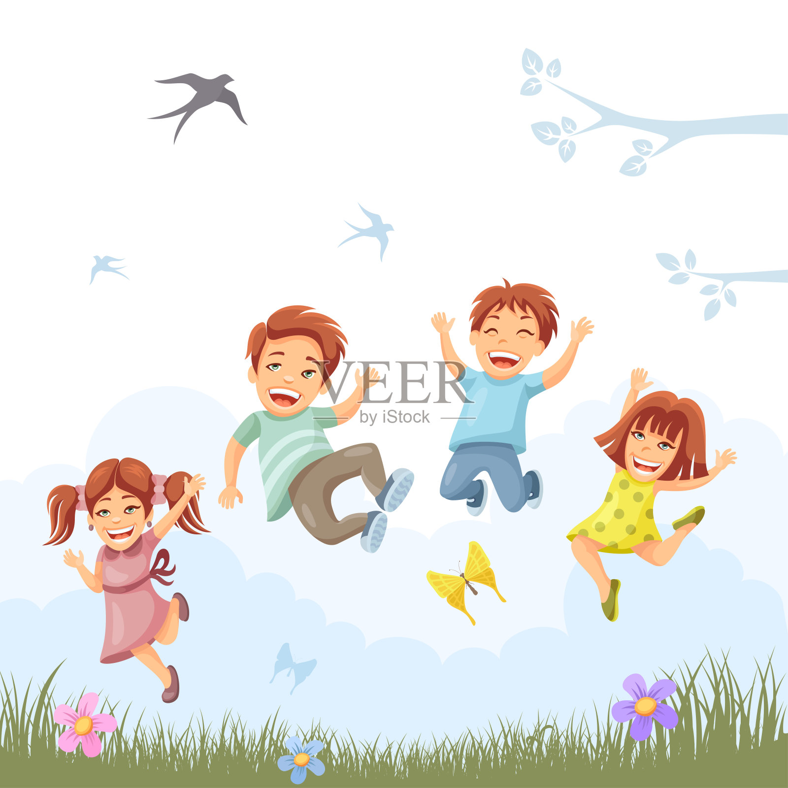 快乐的孩子们玩耍插画图片素材