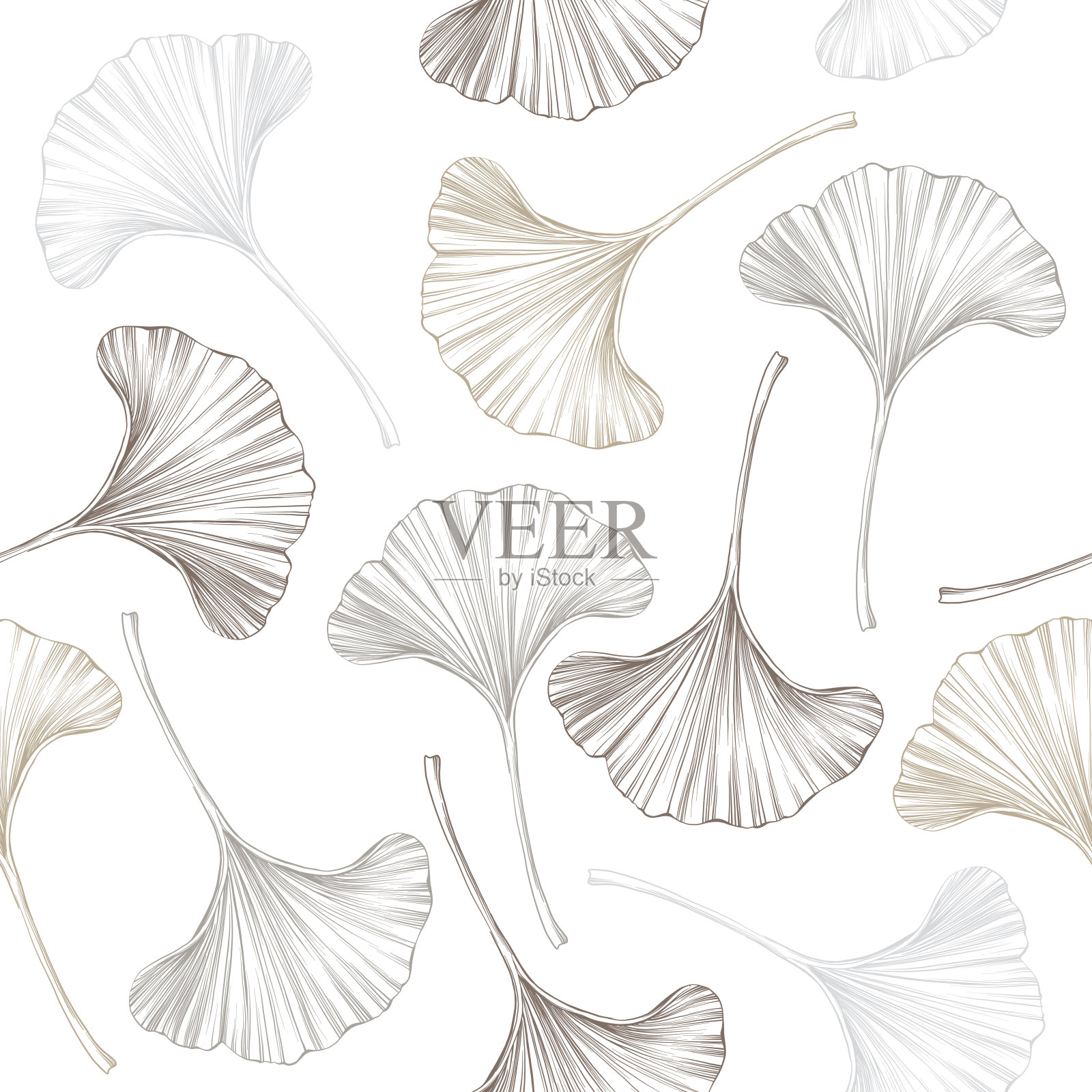 银杏叶素描矢量无缝模式设计元素图片