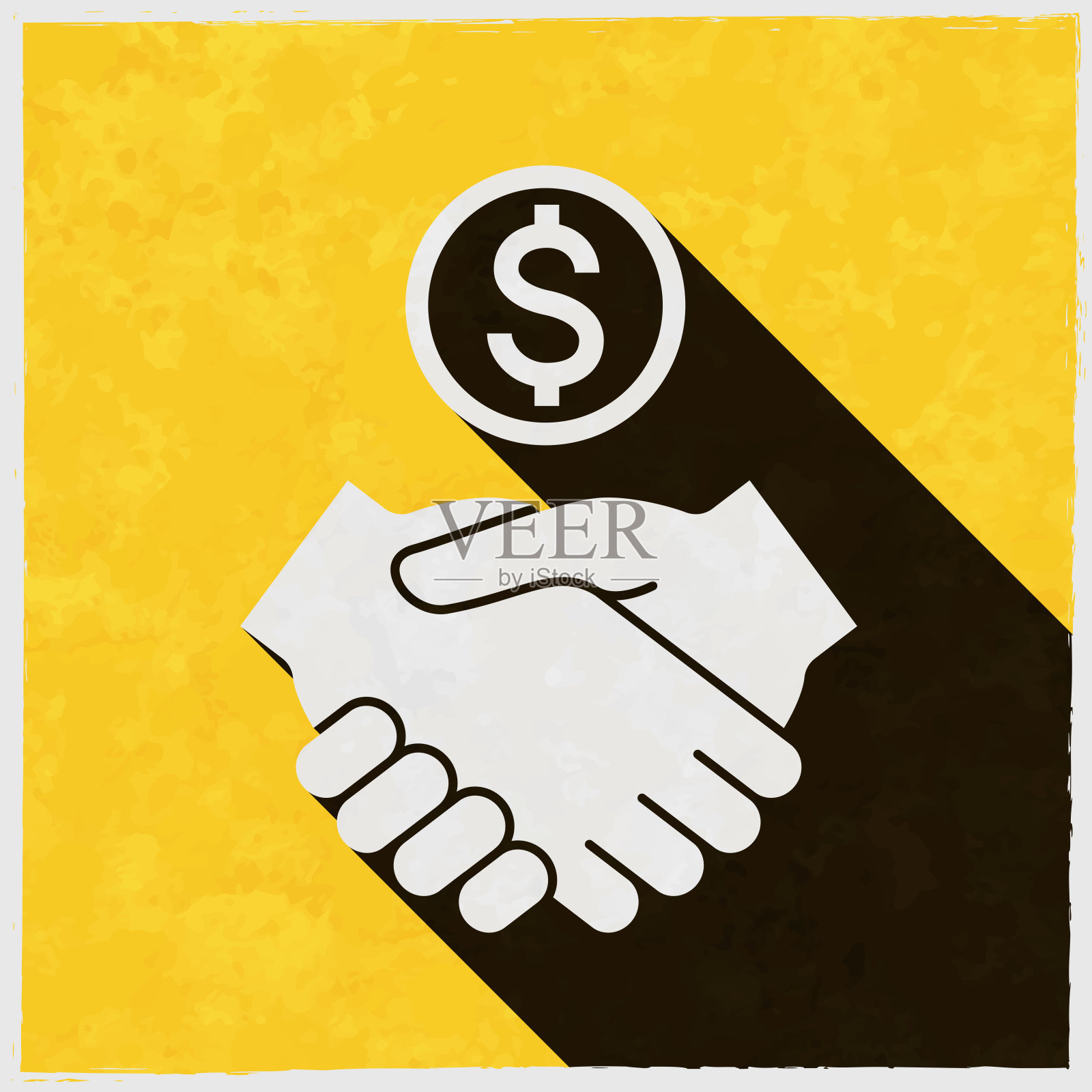 美元的协议。图标与长阴影的纹理黄色背景插画图片素材