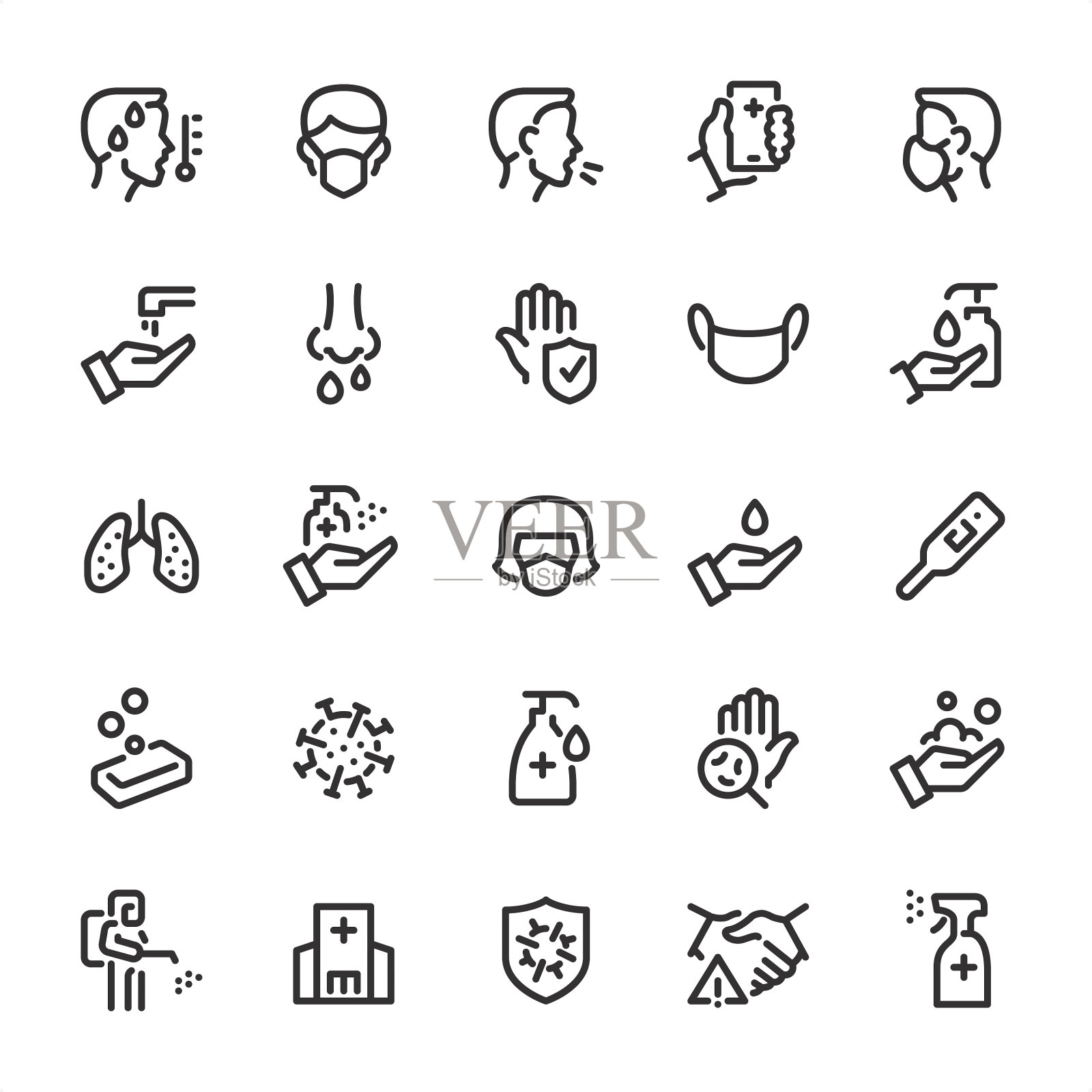 Covid-19病毒预防-完美像素线条图标图标素材