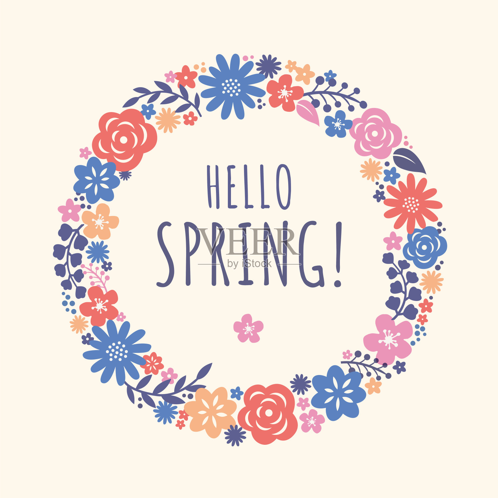 春天的背景与鲜花花环插画图片素材