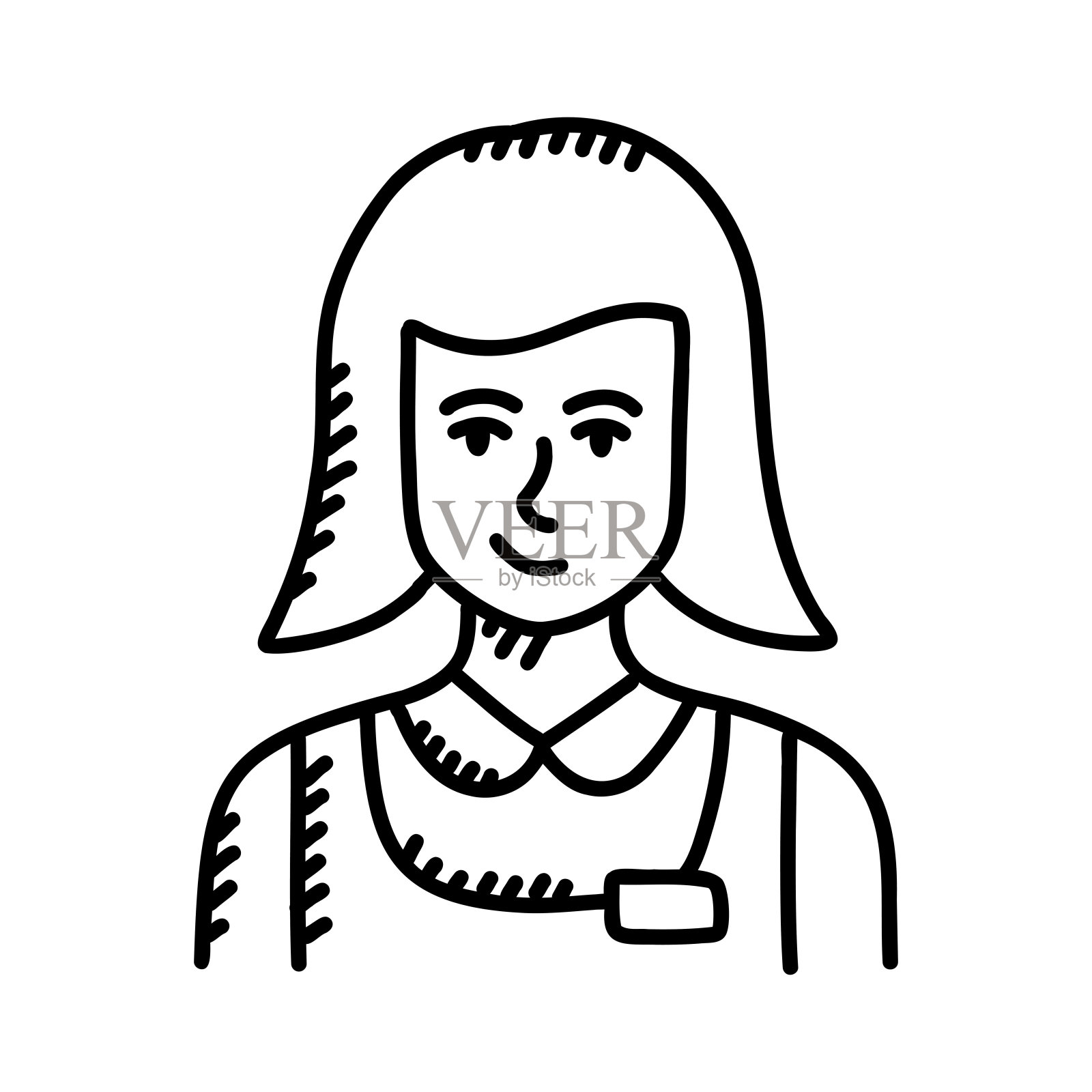 女仆化身手绘图标，涂鸦风格矢量插图插画图片素材