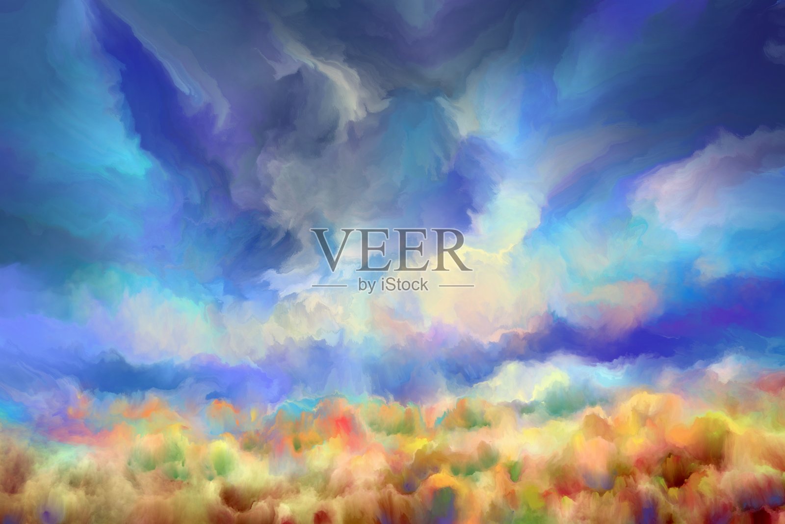 秋画山水，印象派插画图片素材