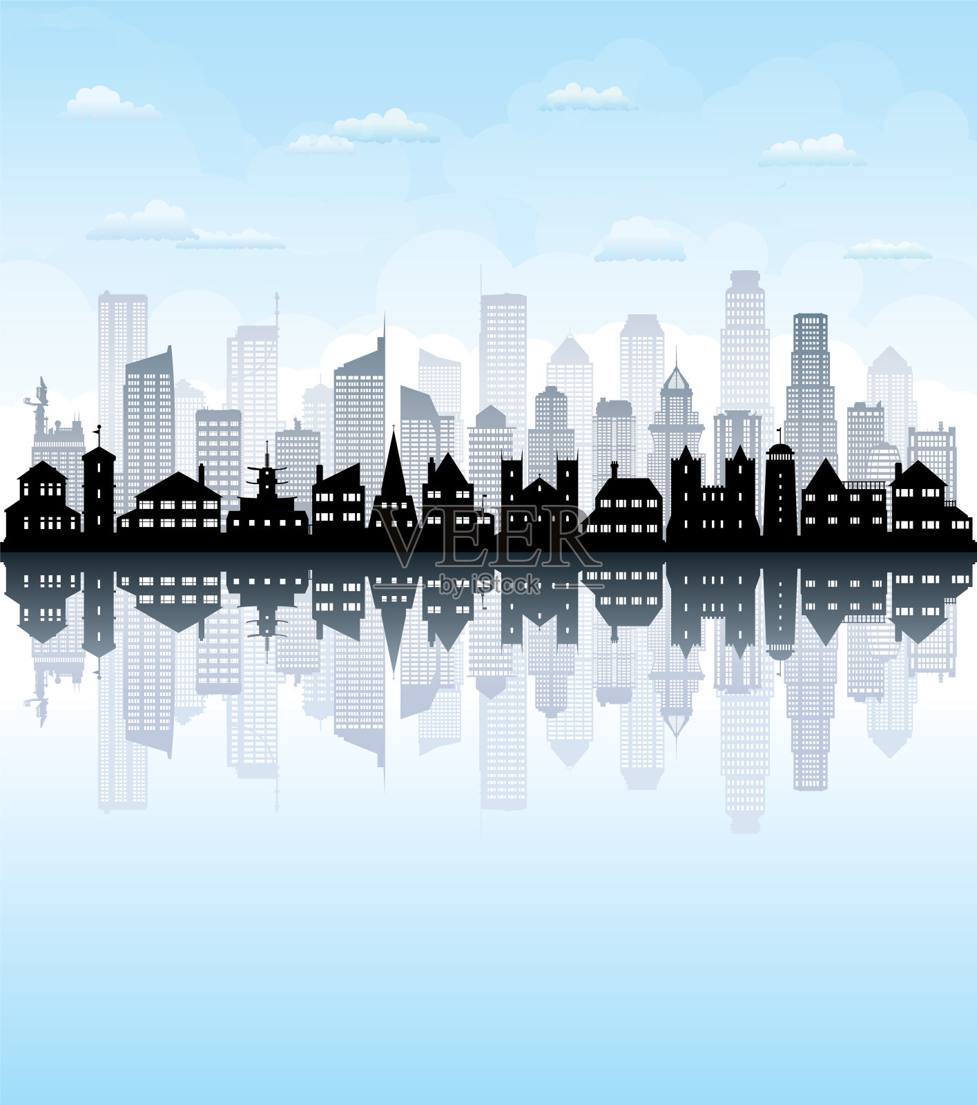 城市轮廓轮廓(所有建筑都是完整的和可移动的)插画图片素材