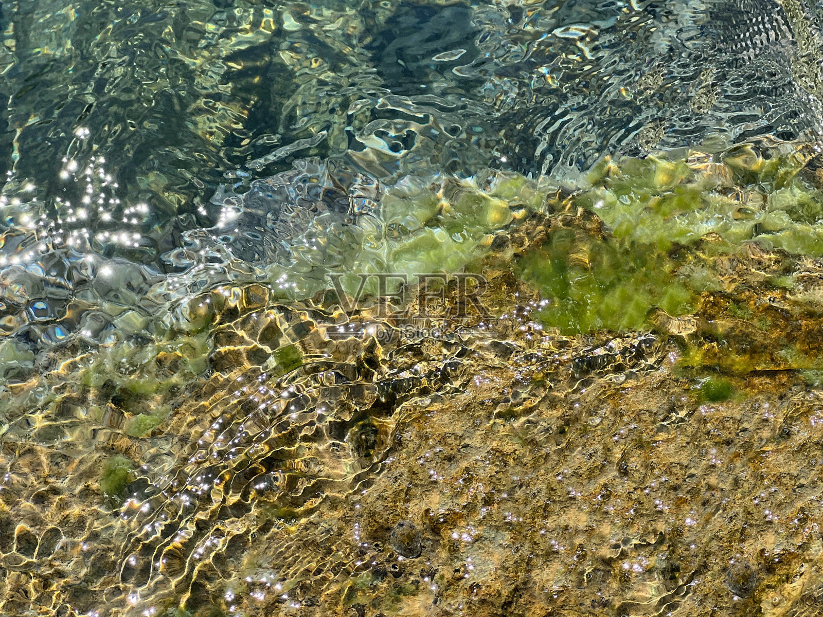 海洋水下清澈的水石头鹅卵石海底海底海底。照片摄影图片