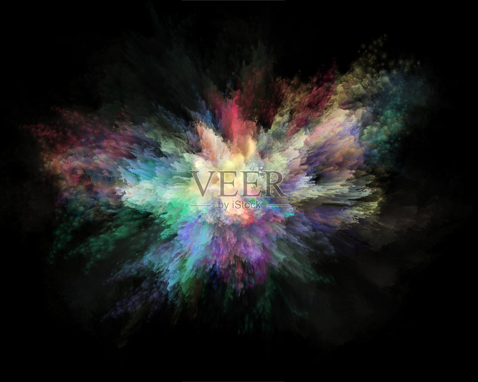 彩色彩虹胡里漆彩色粉末爆炸孤立黑色背景插画图片素材