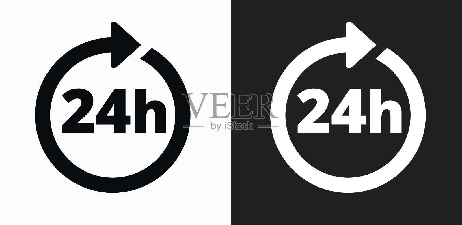 24小时服务图标上的黑色和白色矢量背景插画图片素材