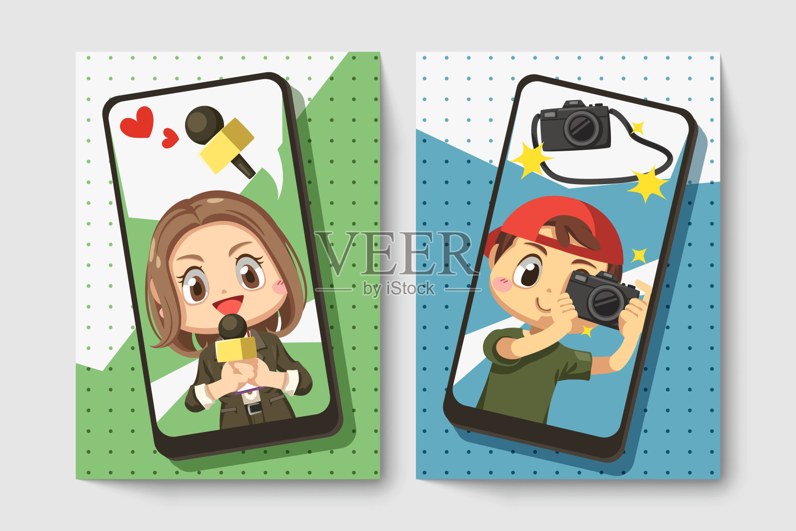 记者与摄影师卡通形象卡插画图片素材