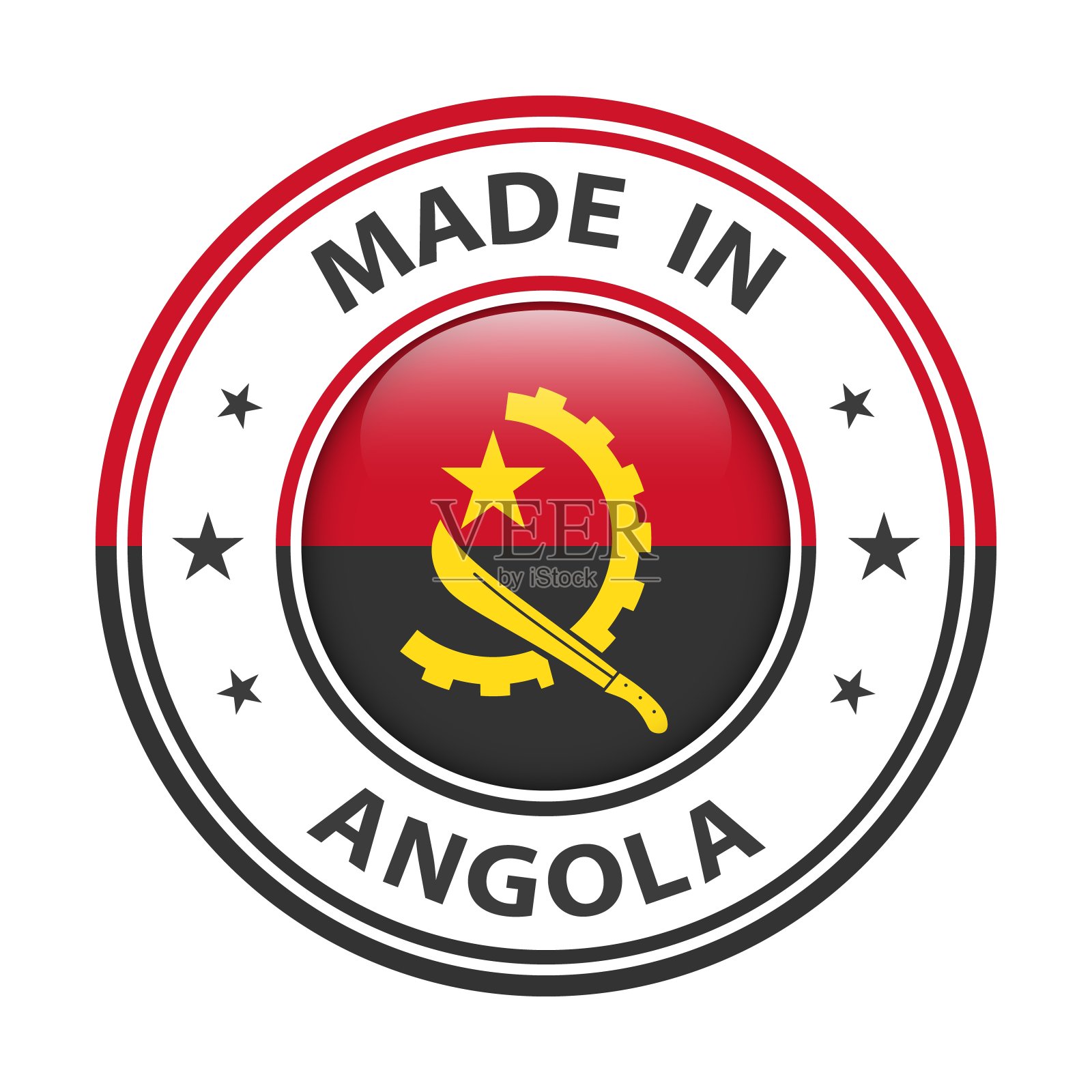 安哥拉制造的徽章矢量。有星星和国旗的贴纸。标志孤立在白色背景。插画图片素材