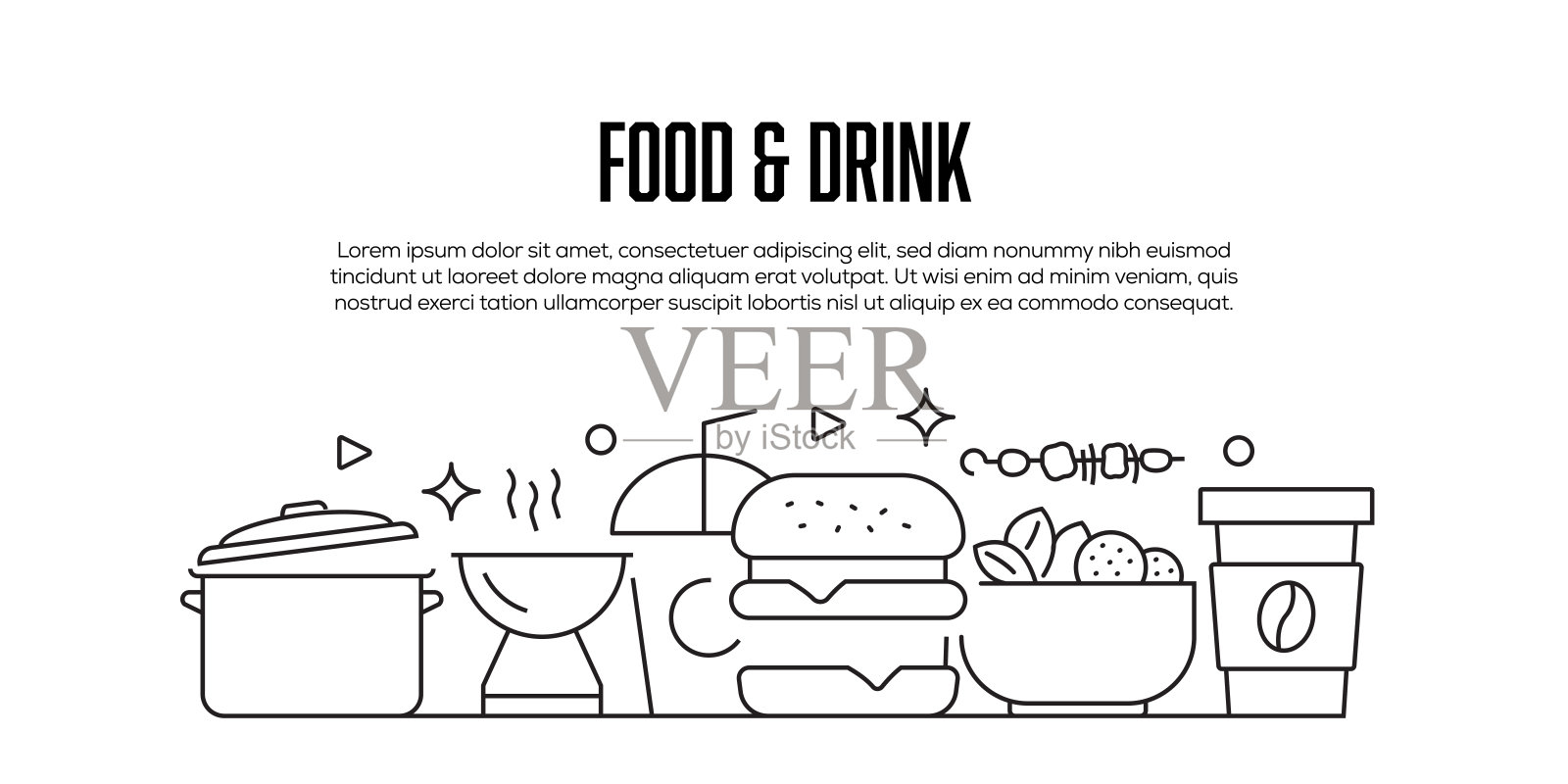 食品和饮料相关的现代线条风格横幅设计插画图片素材