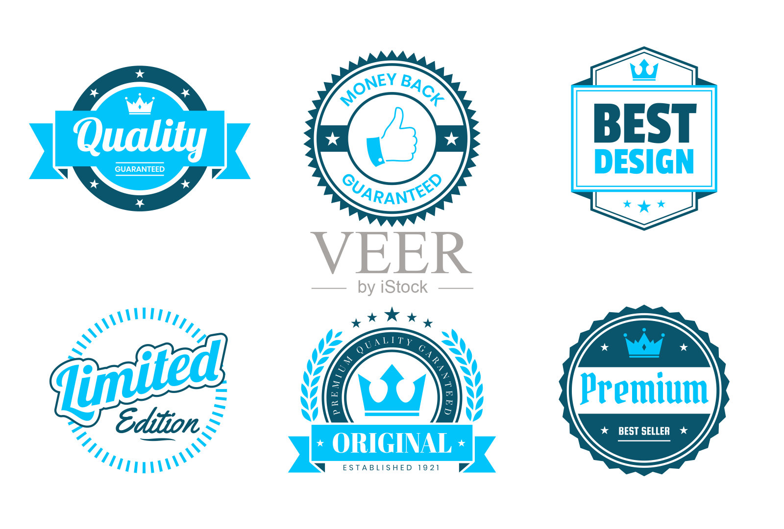 一套蓝色徽章和标签-设计元素插画图片素材