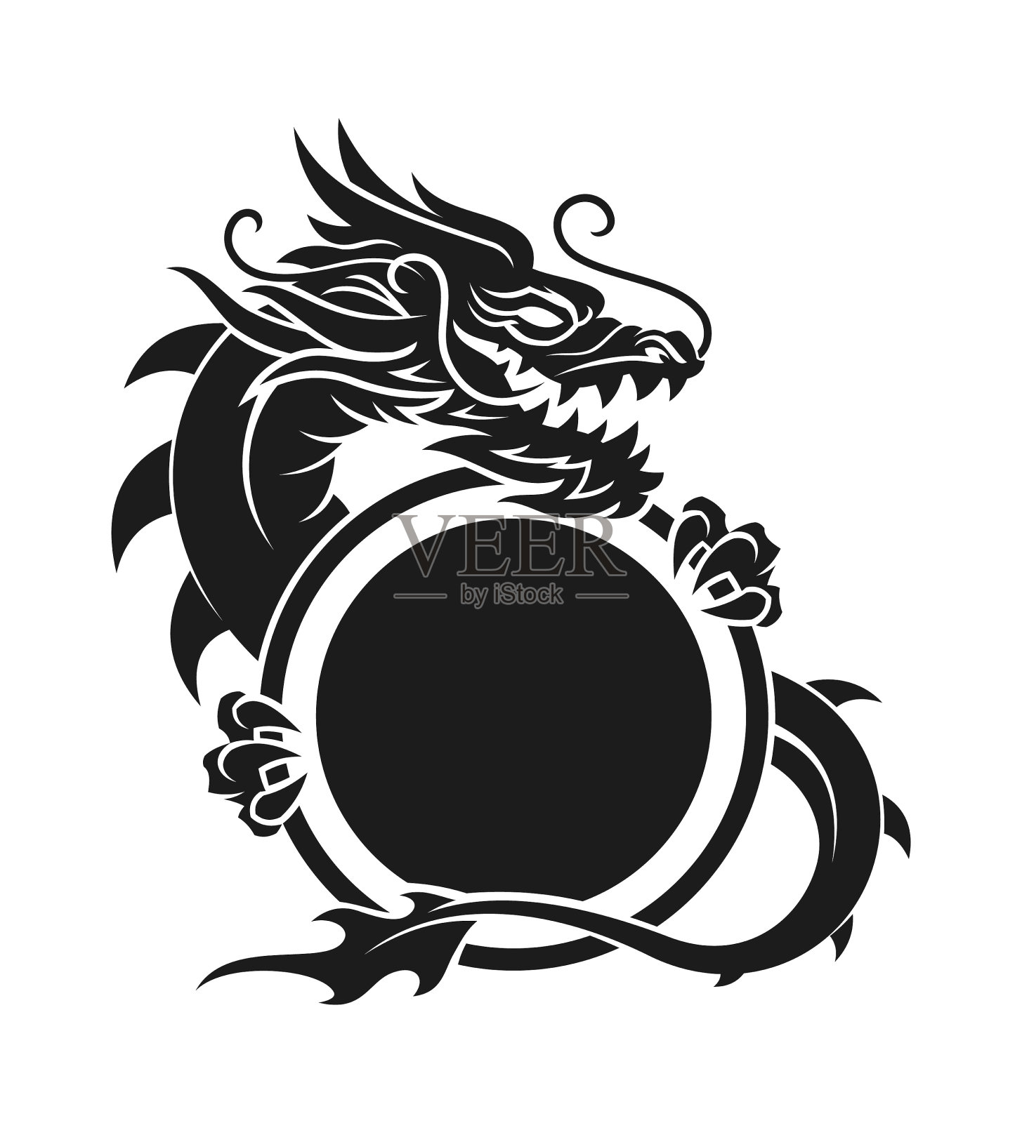 龙与圆盾-切割出矢量剪影插画图片素材