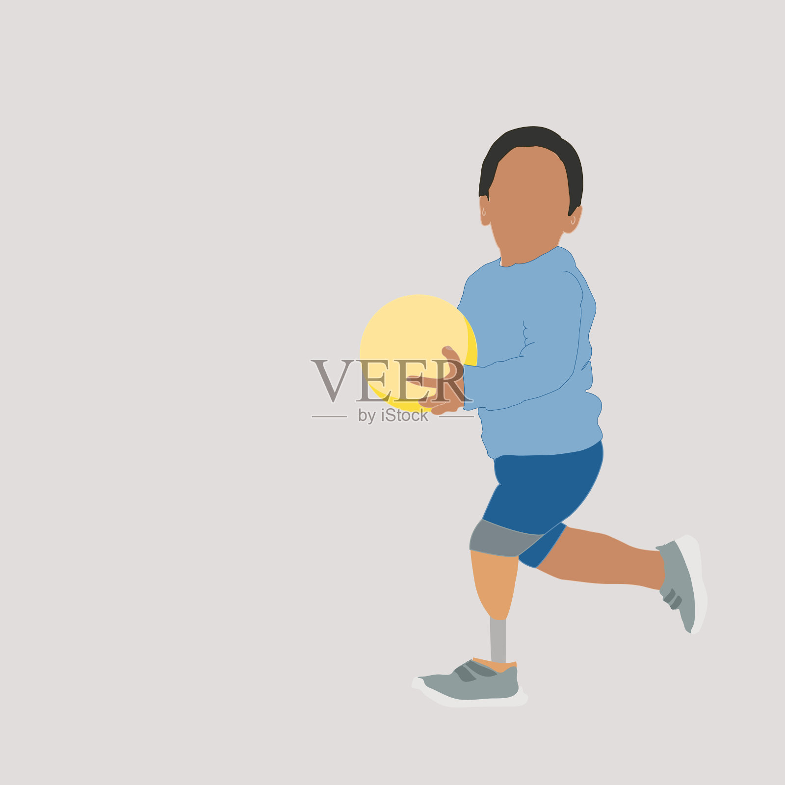 一个小孩在玩球，有一条矫形腿插画图片素材