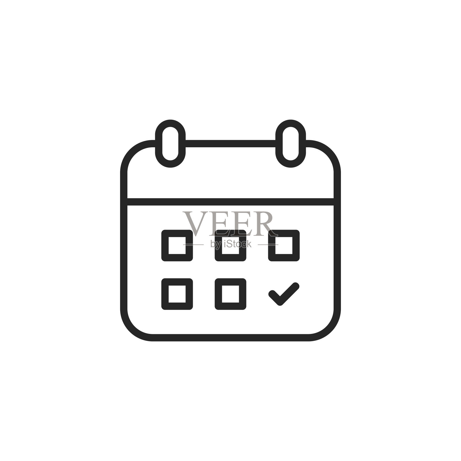 带有复选标记符号线图标的日历。可编辑的中风。像素完美。移动和网络。插画图片素材