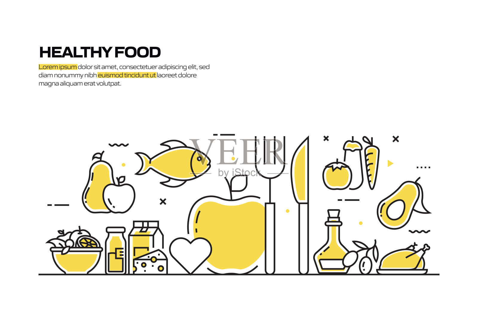 健康食品概念，线风格矢量插图插画图片素材