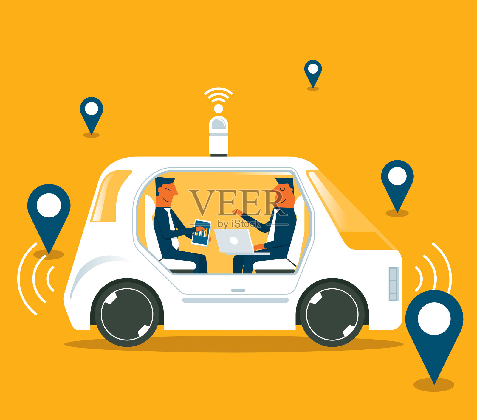 自动驾驶汽车插画图片素材