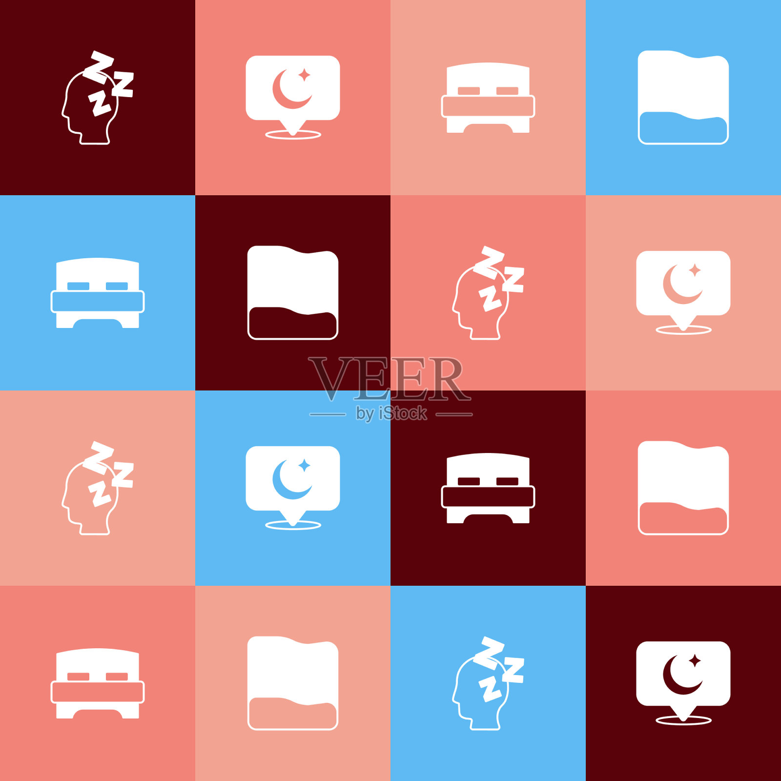 设定波普艺术梦想月亮和星星大床和图标素材