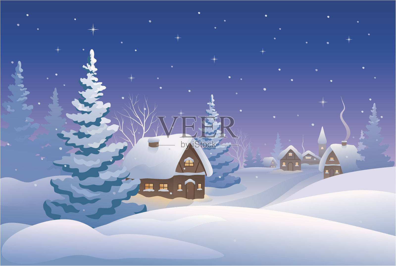 圣诞节前夕村插画图片素材