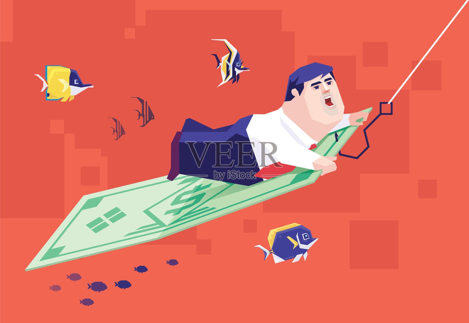 商人拿着鱼钩拿着钞票插画图片素材