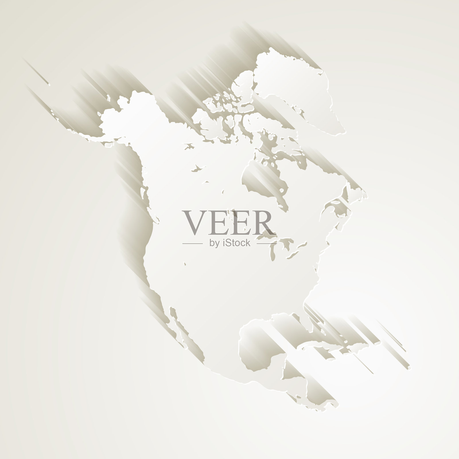 北美地图与剪纸效果空白背景插画图片素材