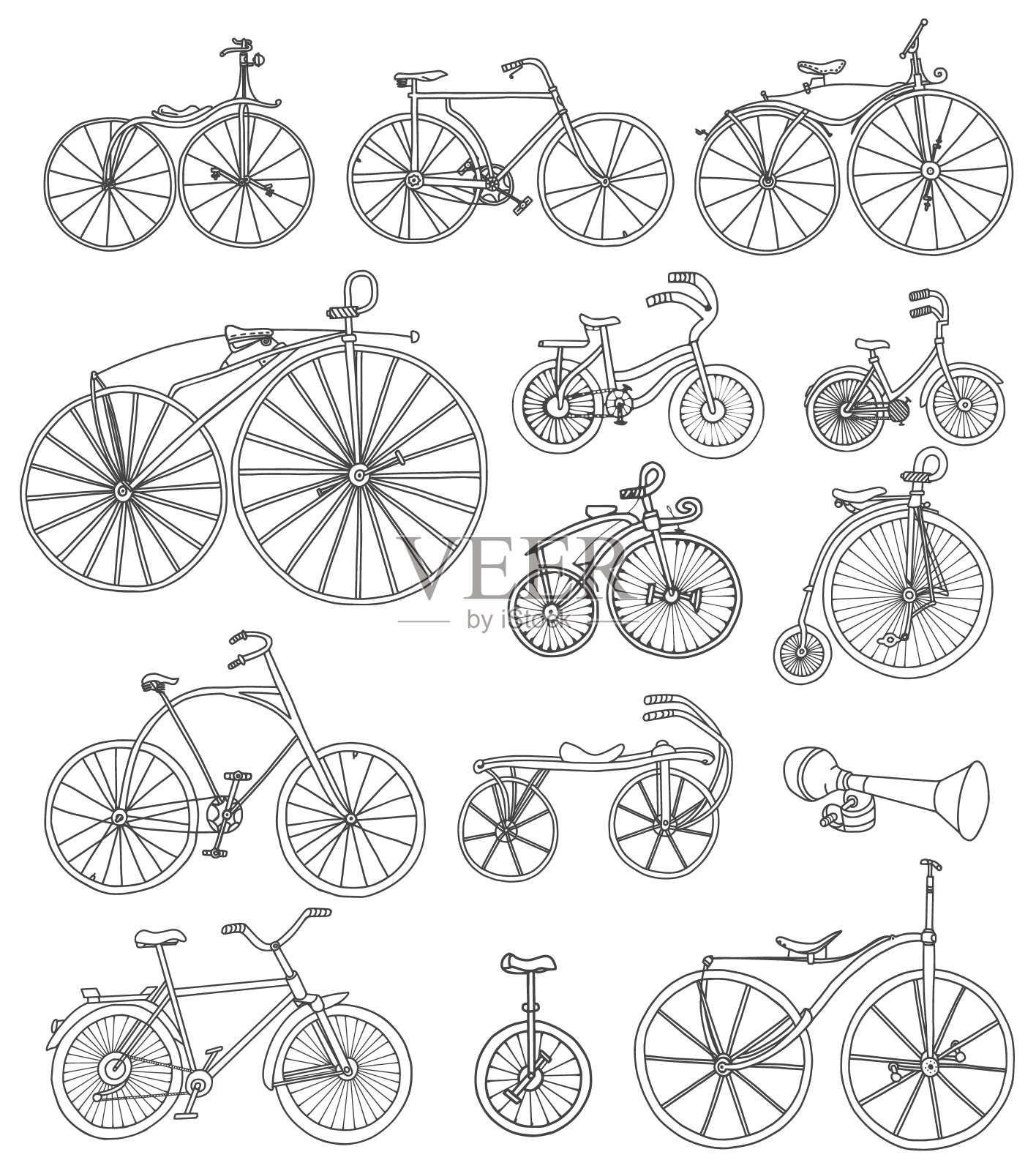 复古自行车涂鸦集插画图片素材