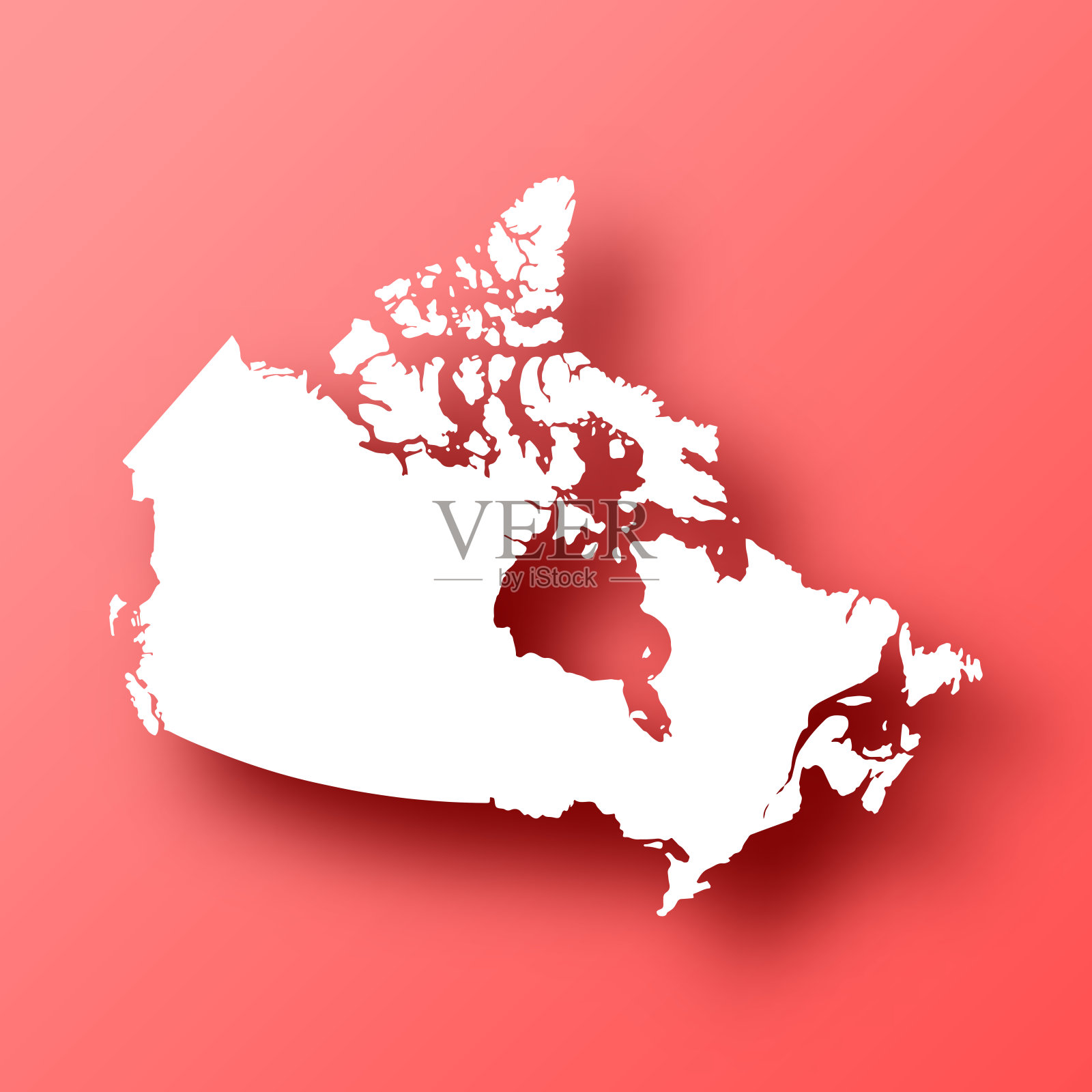 加拿大地图红色背景与阴影插画图片素材