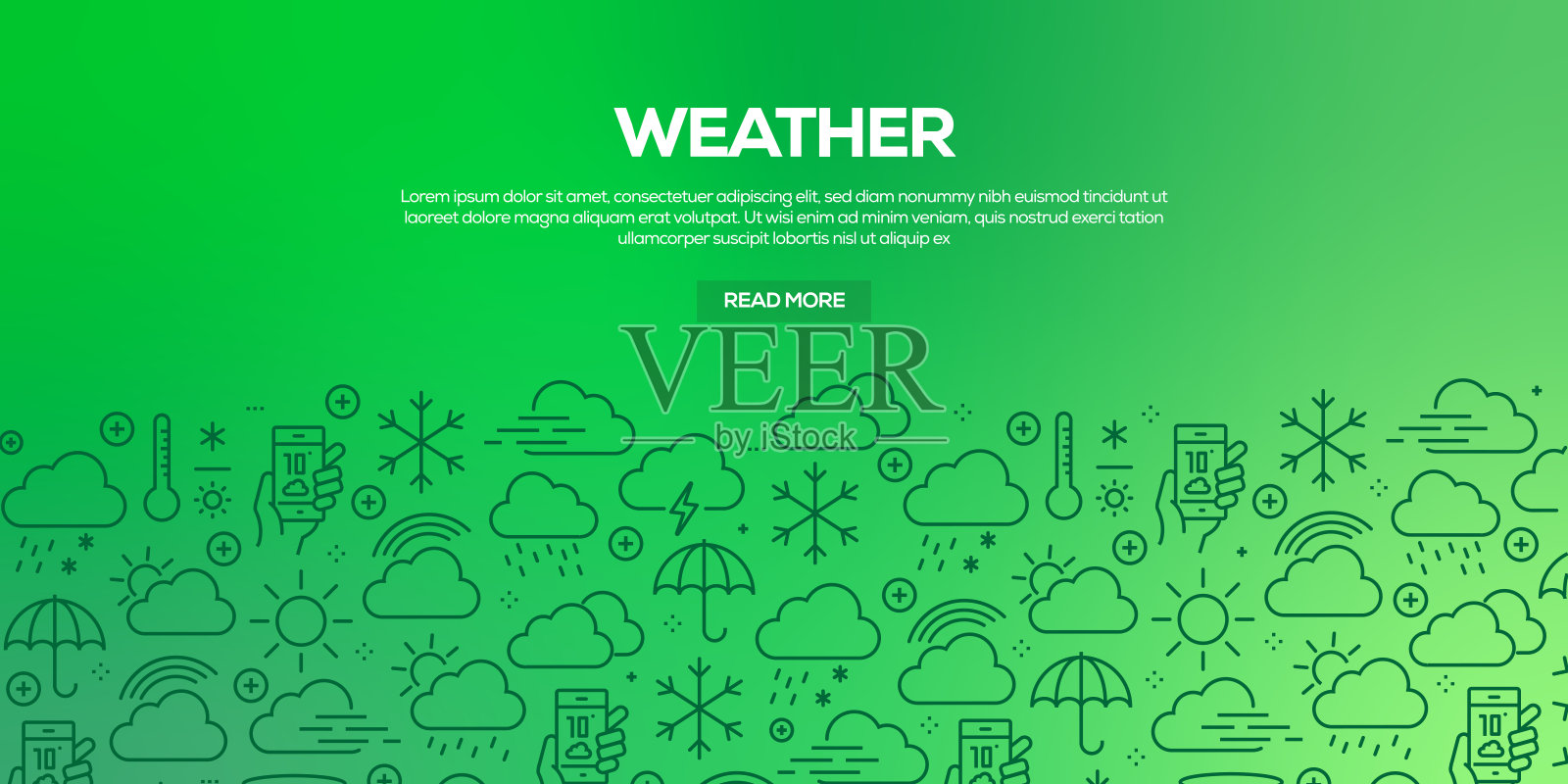 矢量的设计模板和元素为天气元素在流行的线性风格-无缝模式与线性图标有关的天气元素-矢量插画图片素材