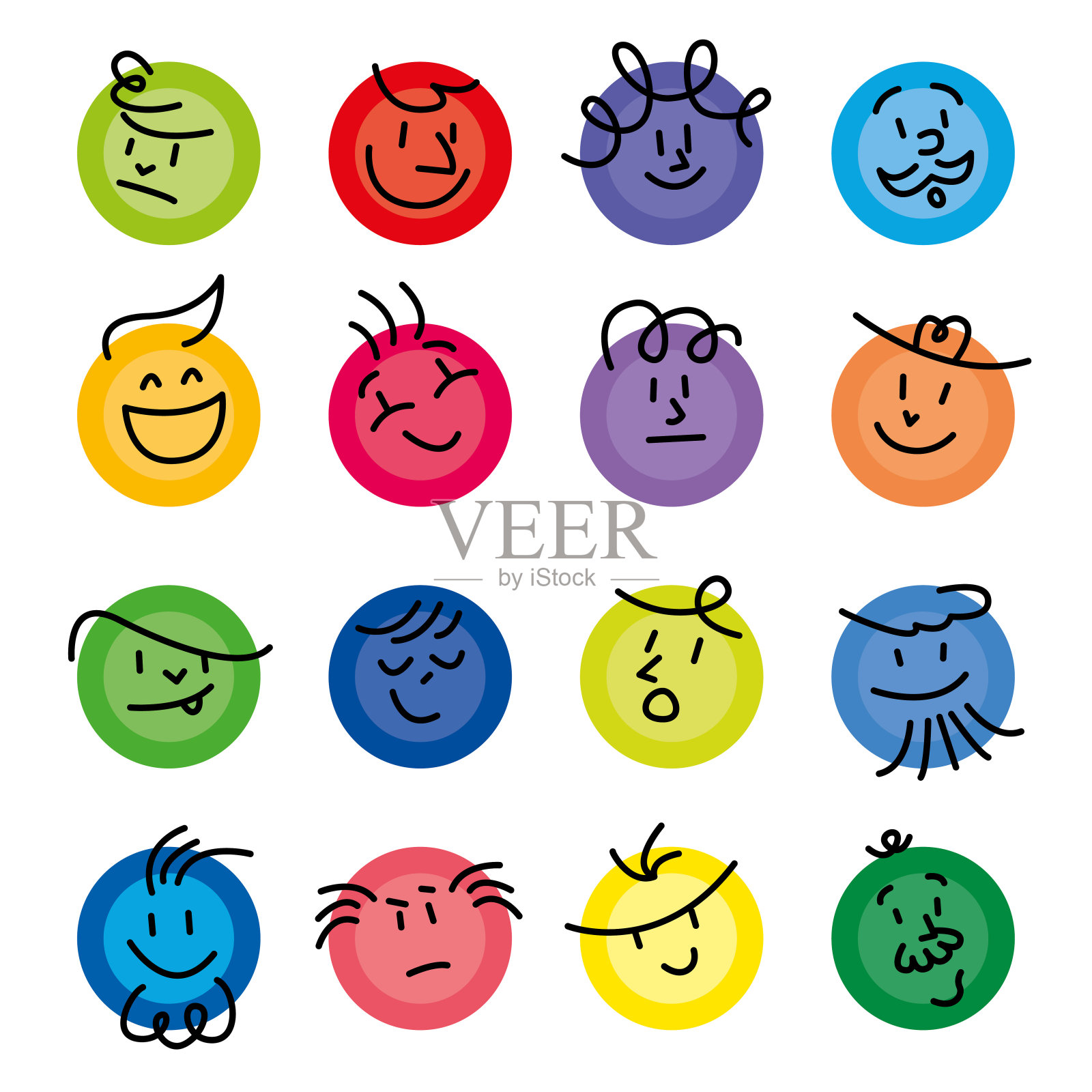 漫画脸彩色表情集合图标素材