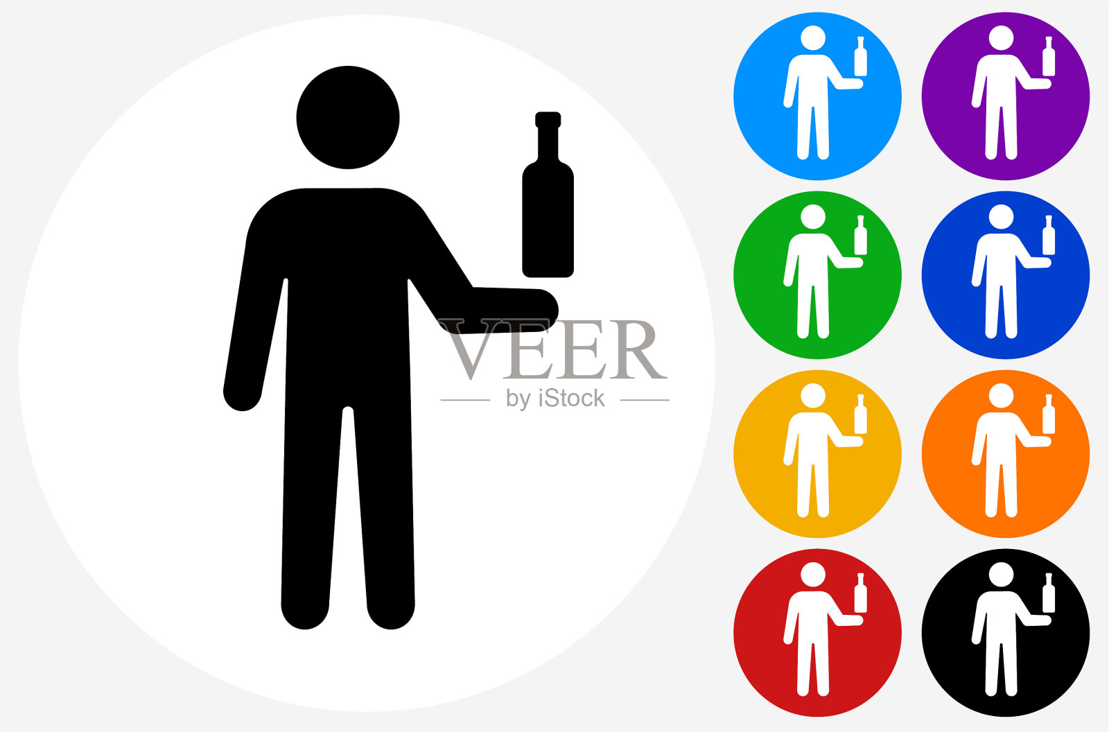 男服务员和一瓶葡萄酒图标插画图片素材