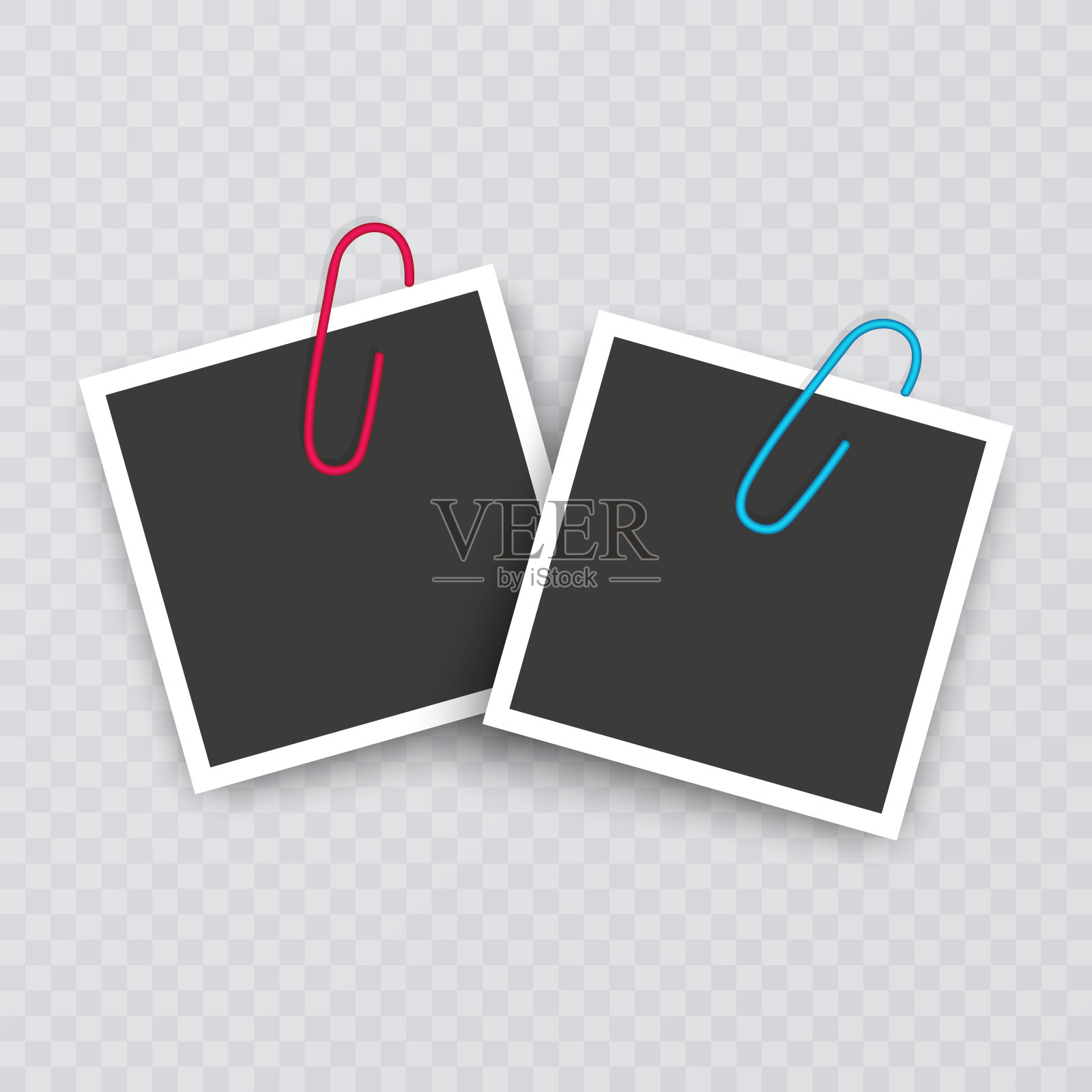 宝丽来相框用胶带固定在透明的背景上。相框矢量格式插画图片素材