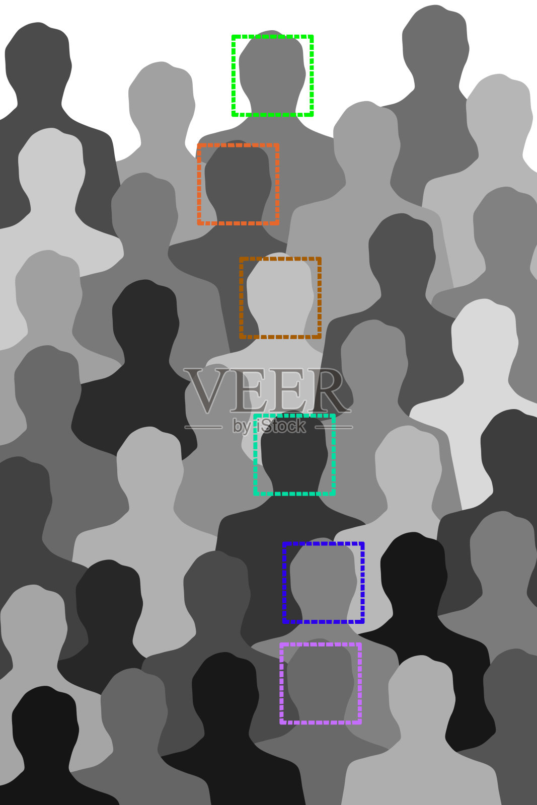 一排面部识别的男人插画图片素材